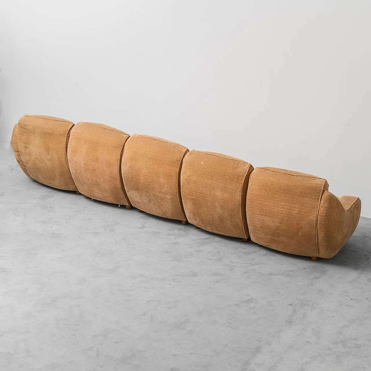 5 seater modular sofa in brown velvet, 70s 11