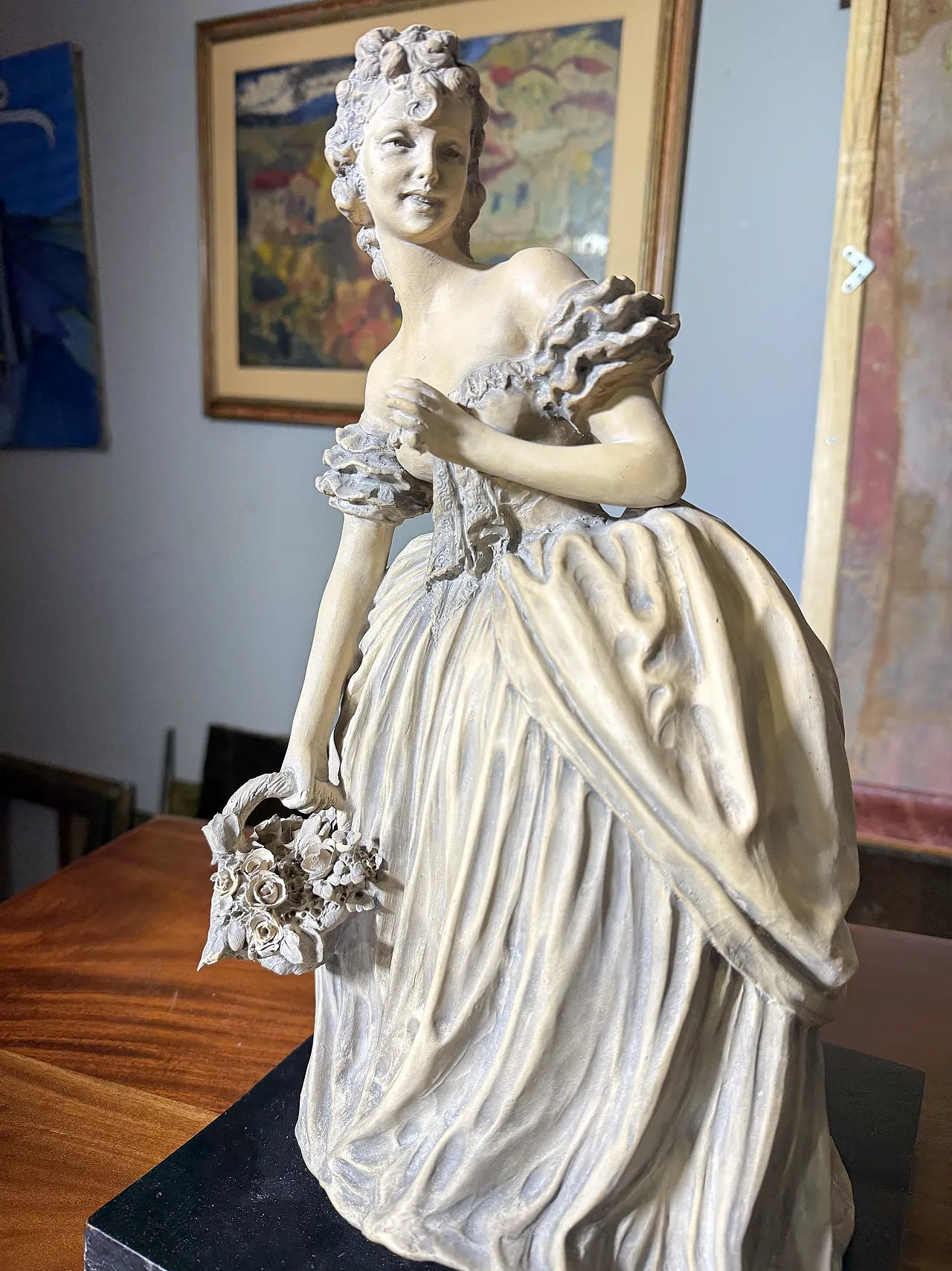 Sculpture of Lady in Patinated Terracotta Signed Tomuti, 1940s 1