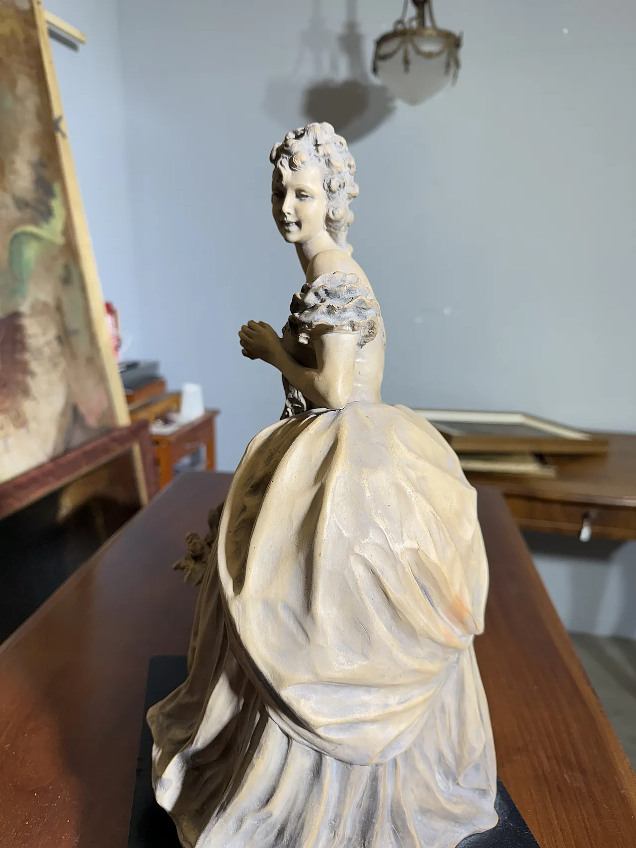 Sculpture of Lady in Patinated Terracotta Signed Tomuti, 1940s 3