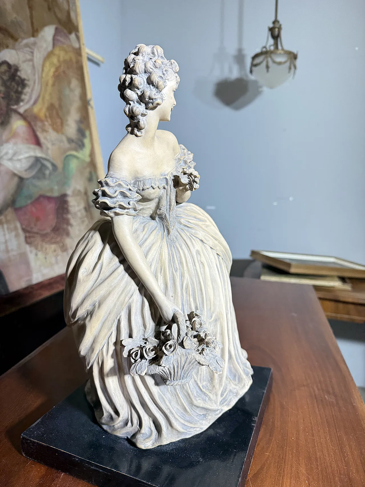 Sculpture of Lady in Patinated Terracotta Signed Tomuti, 1940s 6