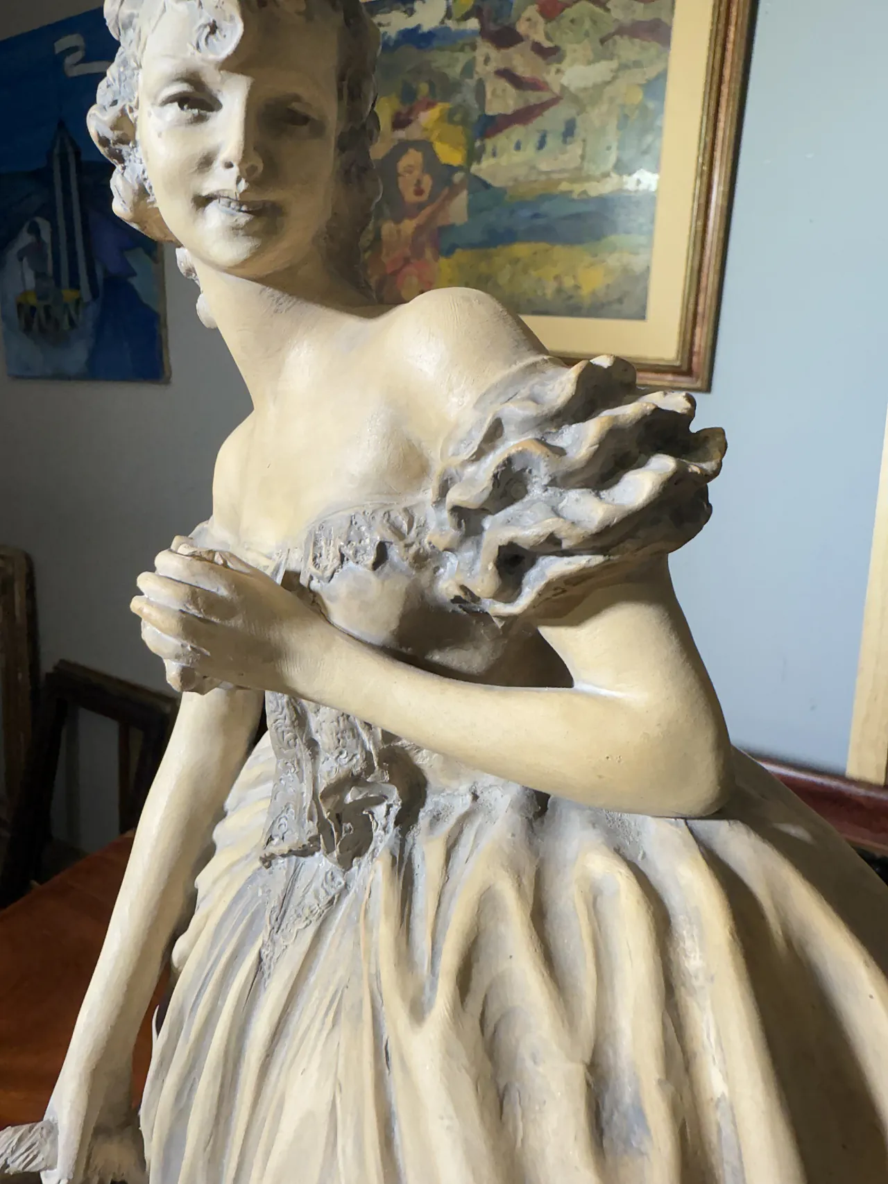 Sculpture of Lady in Patinated Terracotta Signed Tomuti, 1940s 9