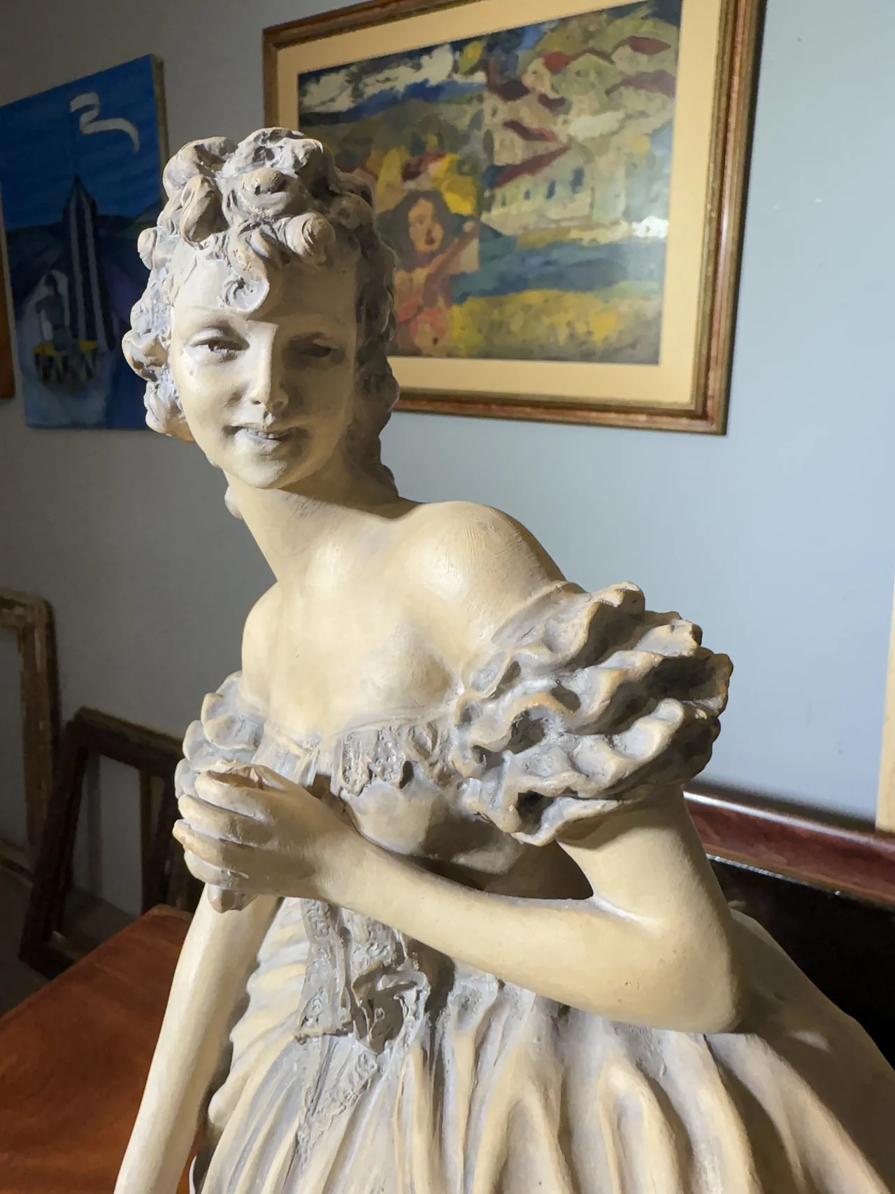 Sculpture of Lady in Patinated Terracotta Signed Tomuti, 1940s 10