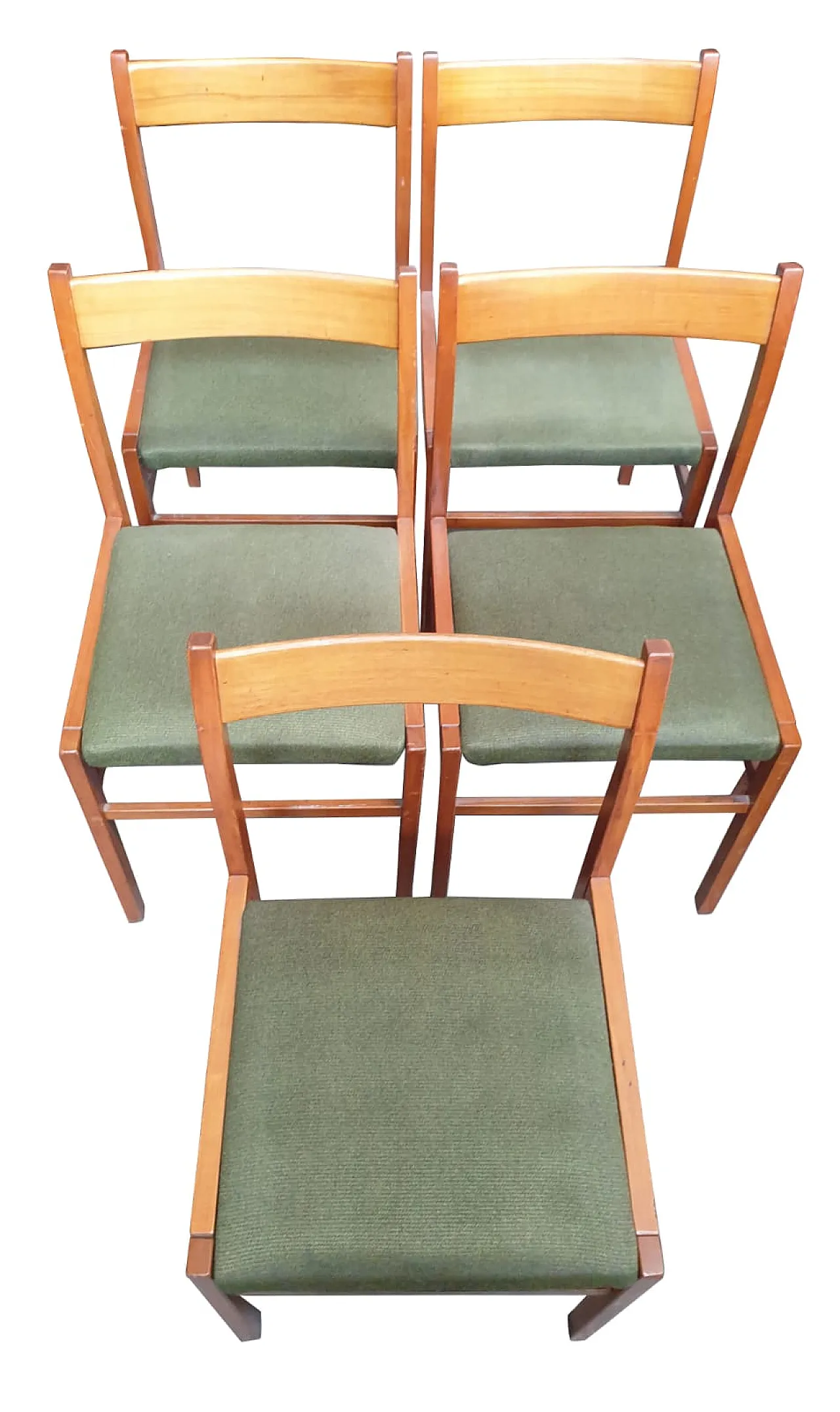 6 Sedie Mario Sabot in Faggio e Tessuto Verde, anni '50 1
