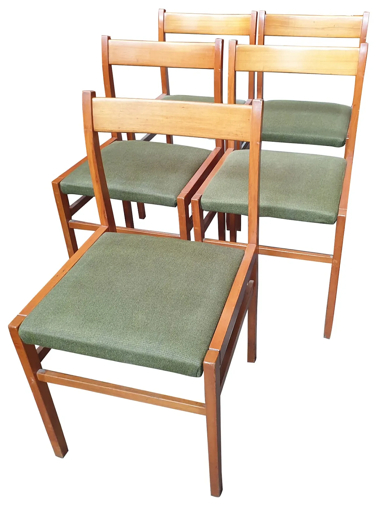 6 Sedie Mario Sabot in Faggio e Tessuto Verde, anni '50 6