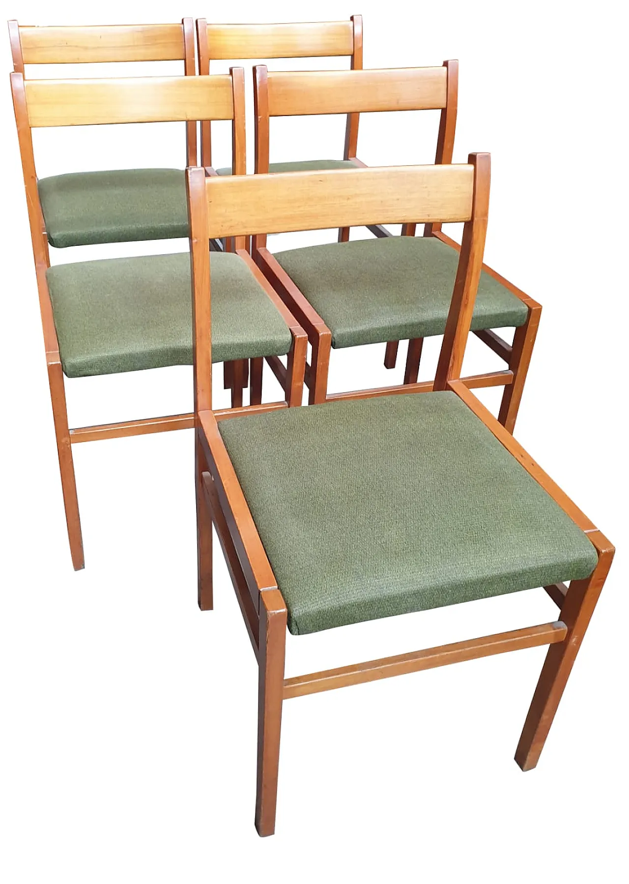 6 Sedie Mario Sabot in Faggio e Tessuto Verde, anni '50 7