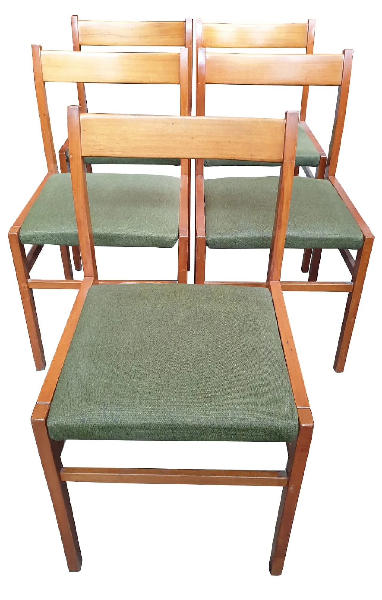 6 Sedie Mario Sabot in Faggio e Tessuto Verde, anni '50 9