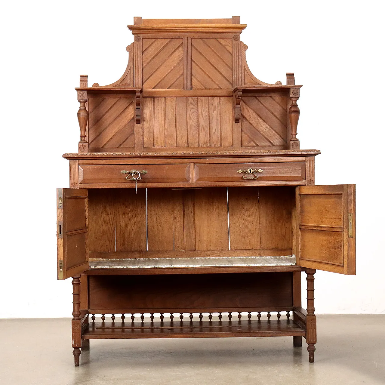 Art Nouveau carved buffet cupboard with tiles, 20th century 6