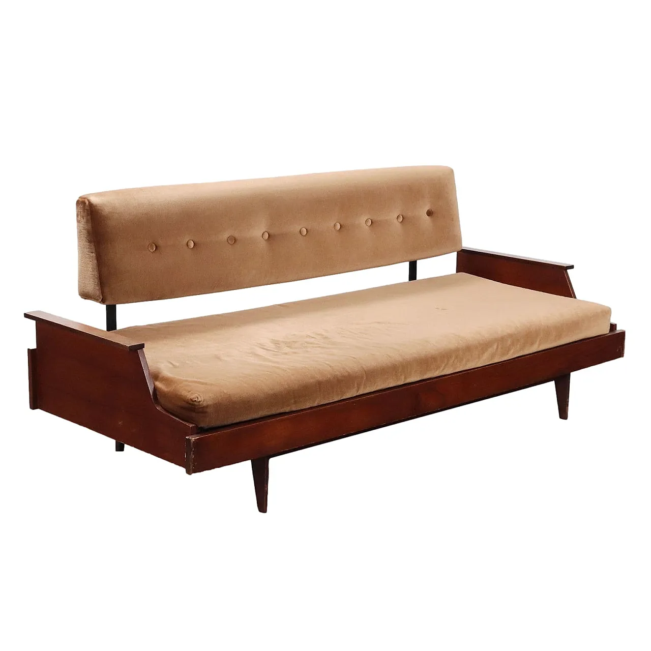 Teak and velvet sofa, 1960s 1