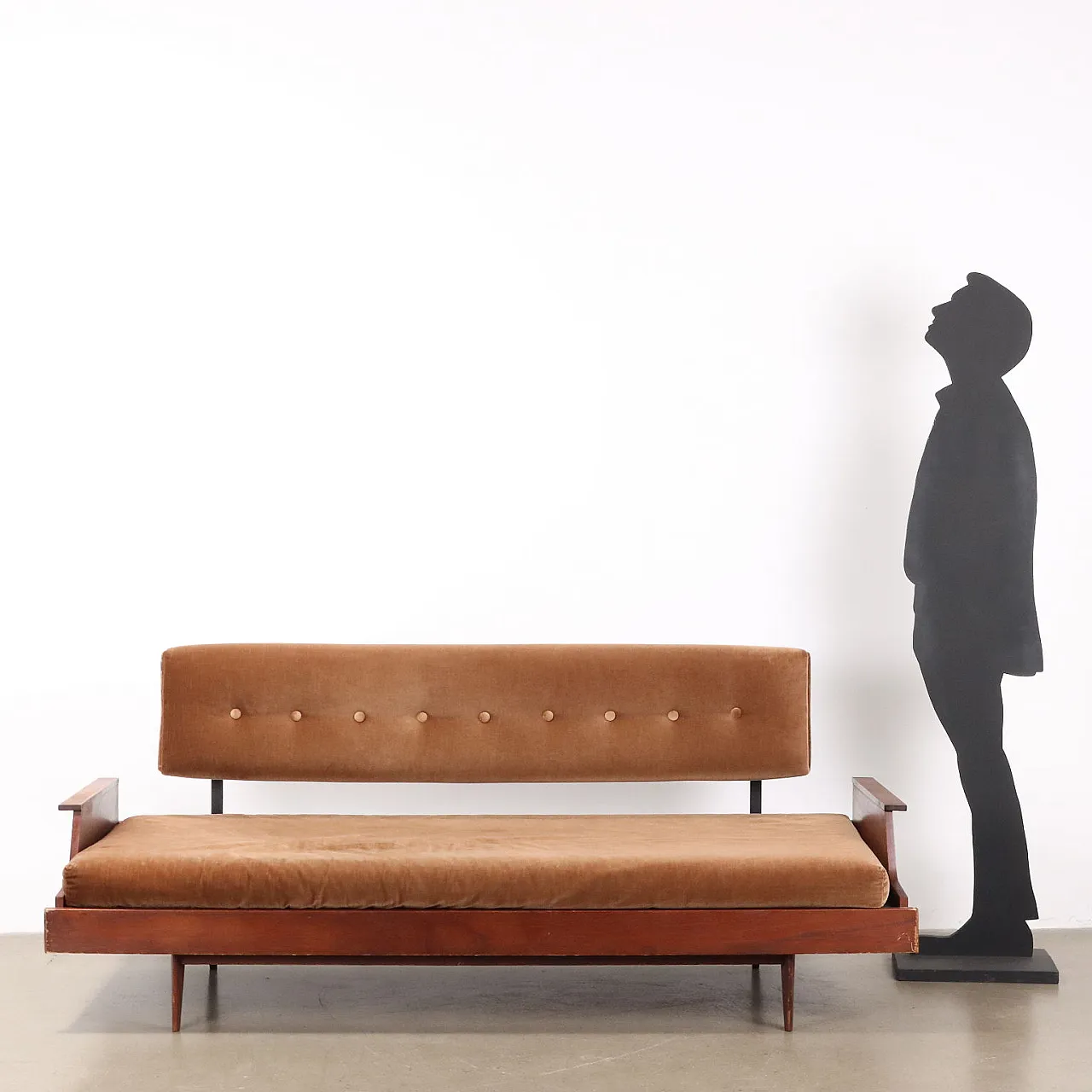 Teak and velvet sofa, 1960s 2