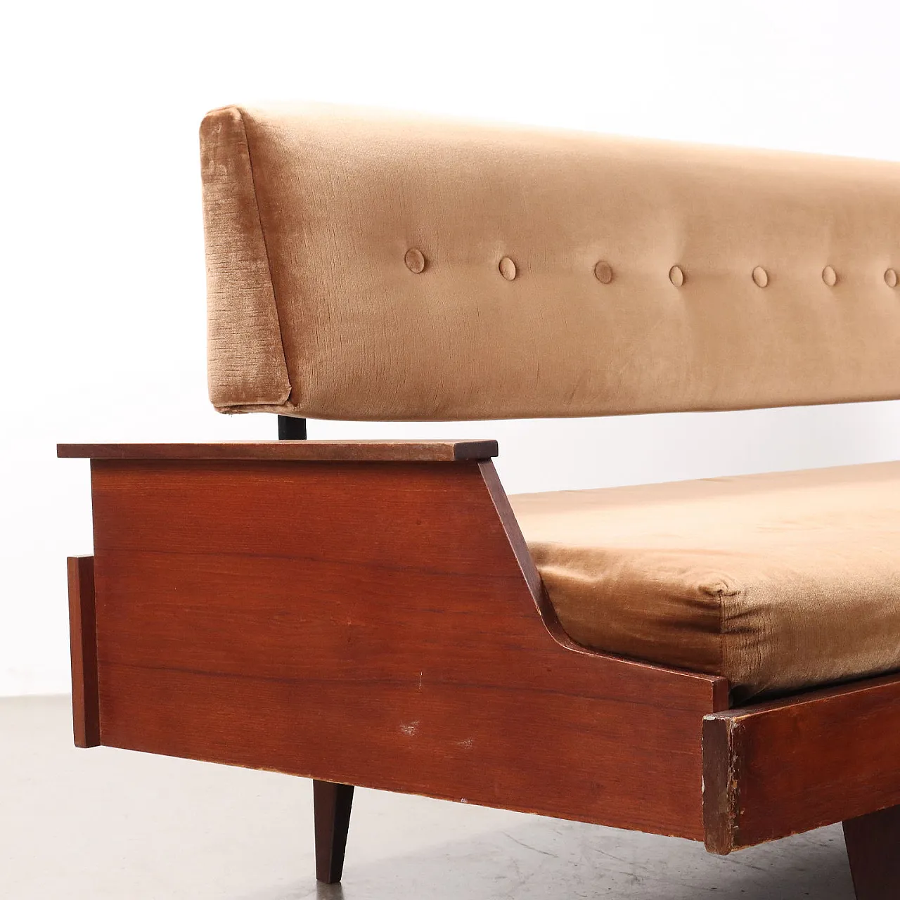 Teak and velvet sofa, 1960s 3