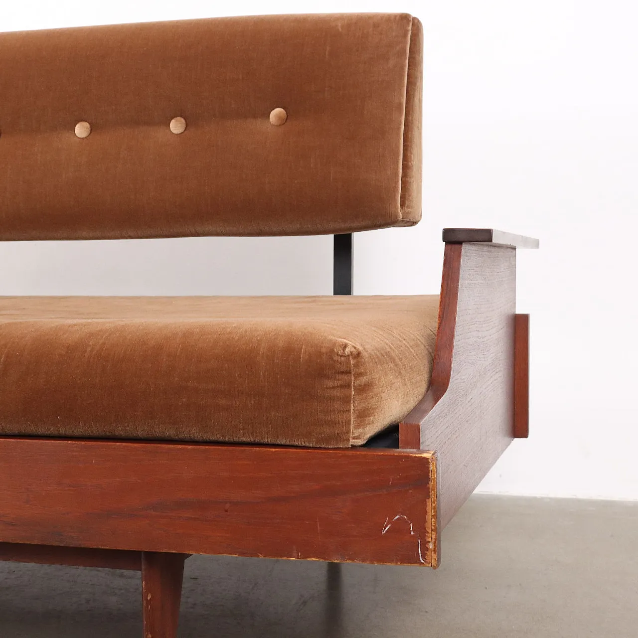 Teak and velvet sofa, 1960s 4