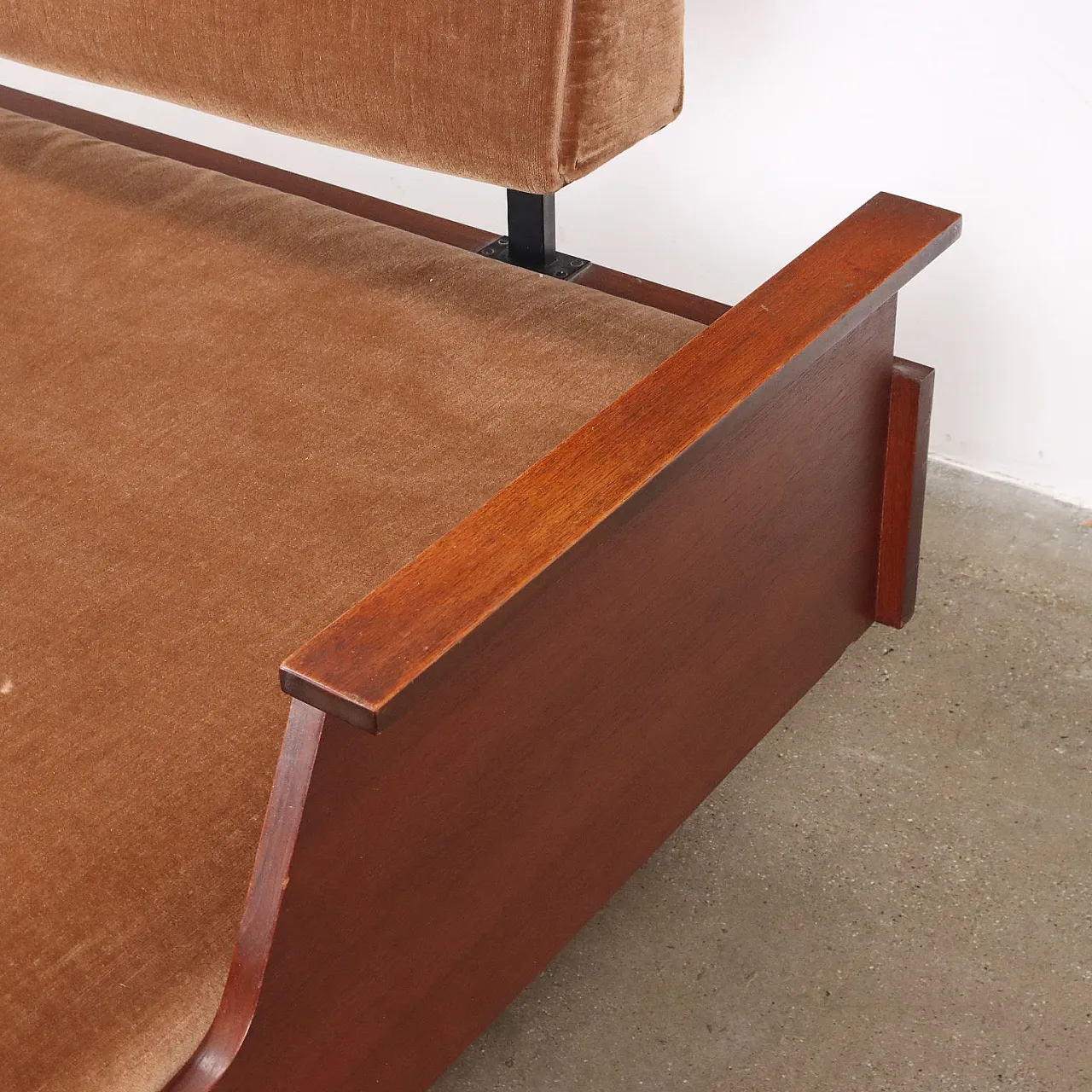 Teak and velvet sofa, 1960s 5