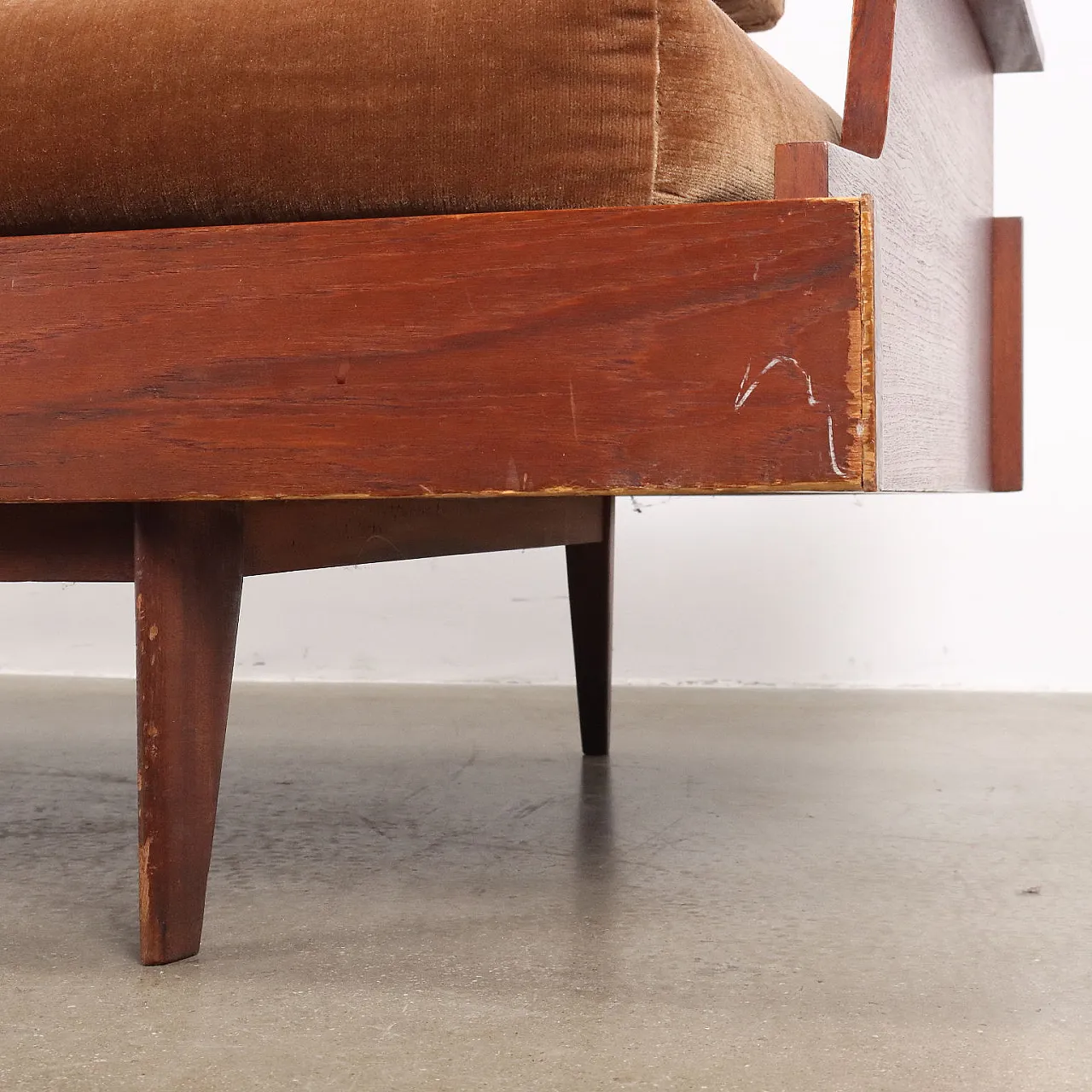 Teak and velvet sofa, 1960s 6