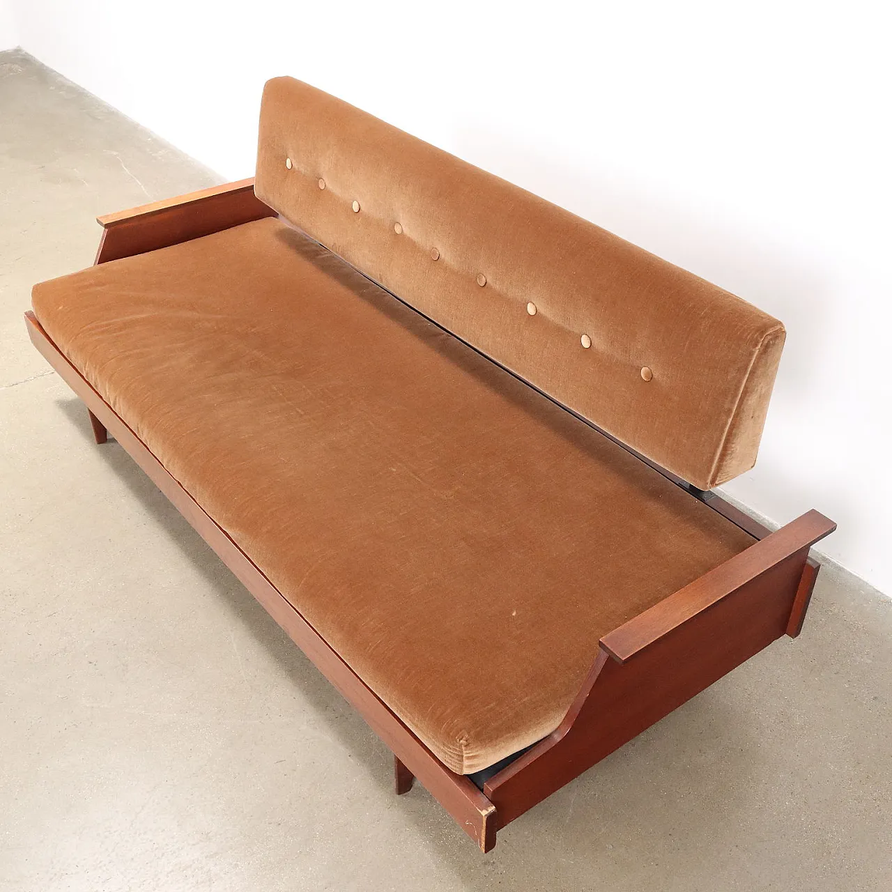Teak and velvet sofa, 1960s 7