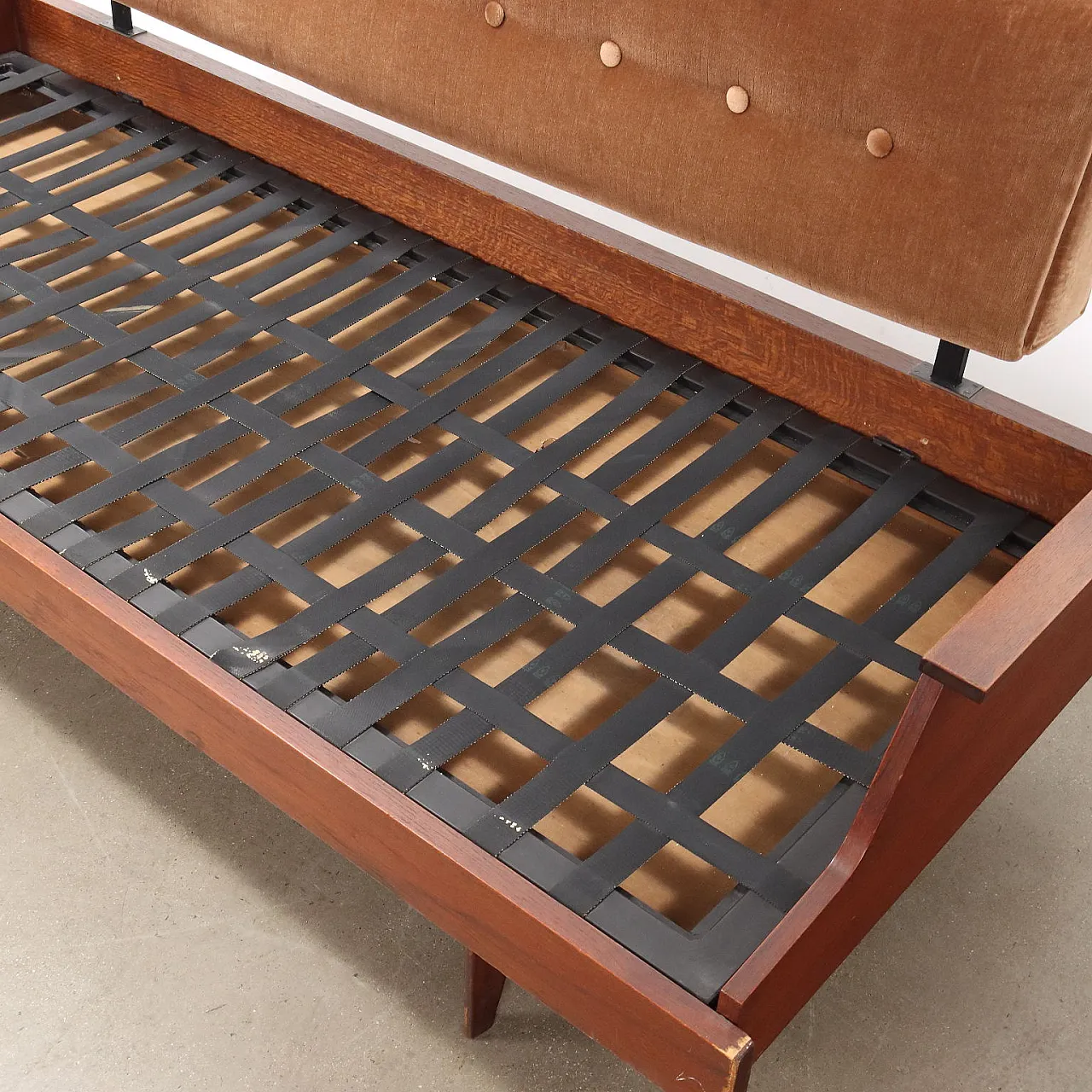 Teak and velvet sofa, 1960s 9