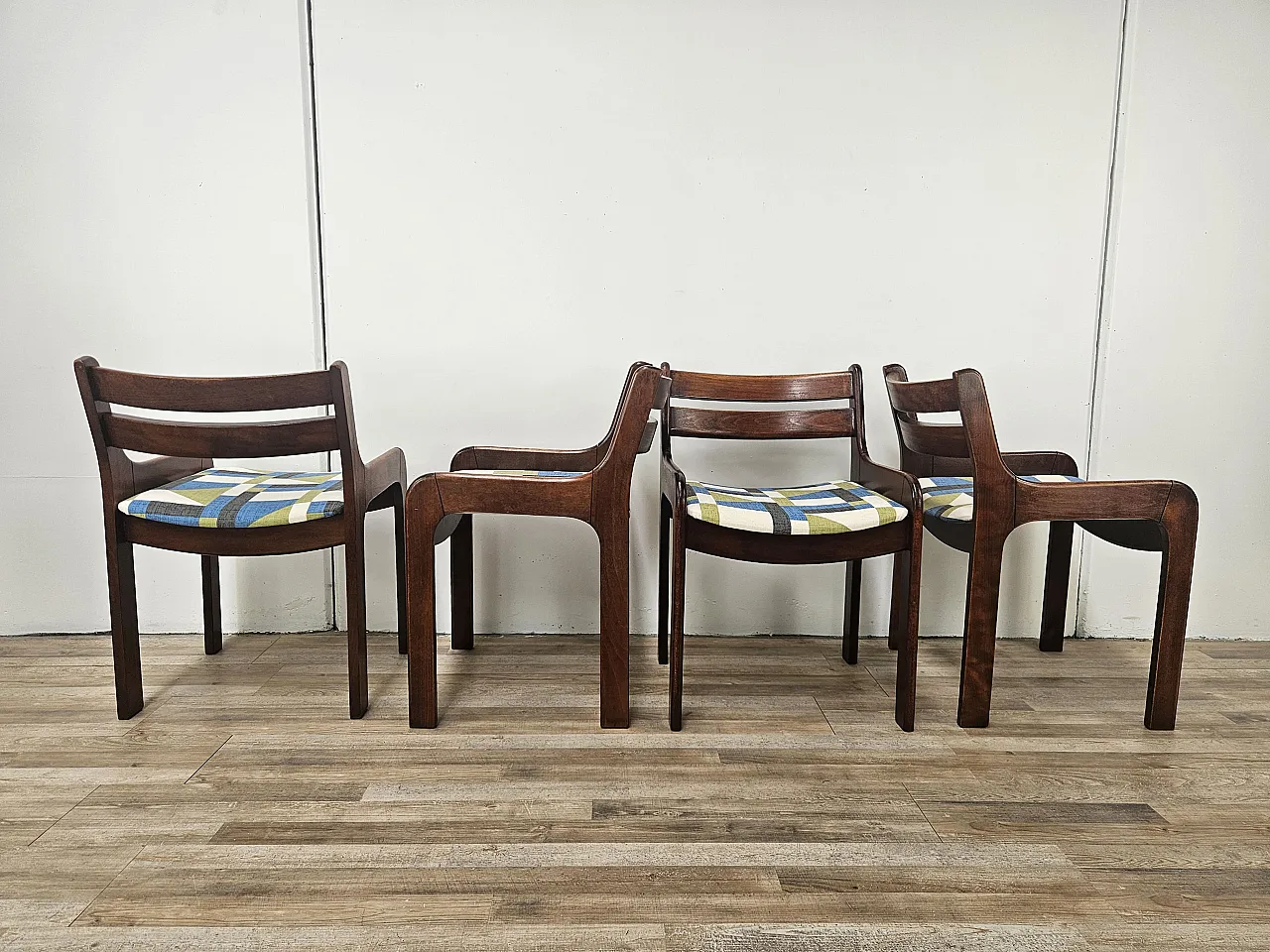4 chairs for dining room in beech and space age fabric, 1970s 2