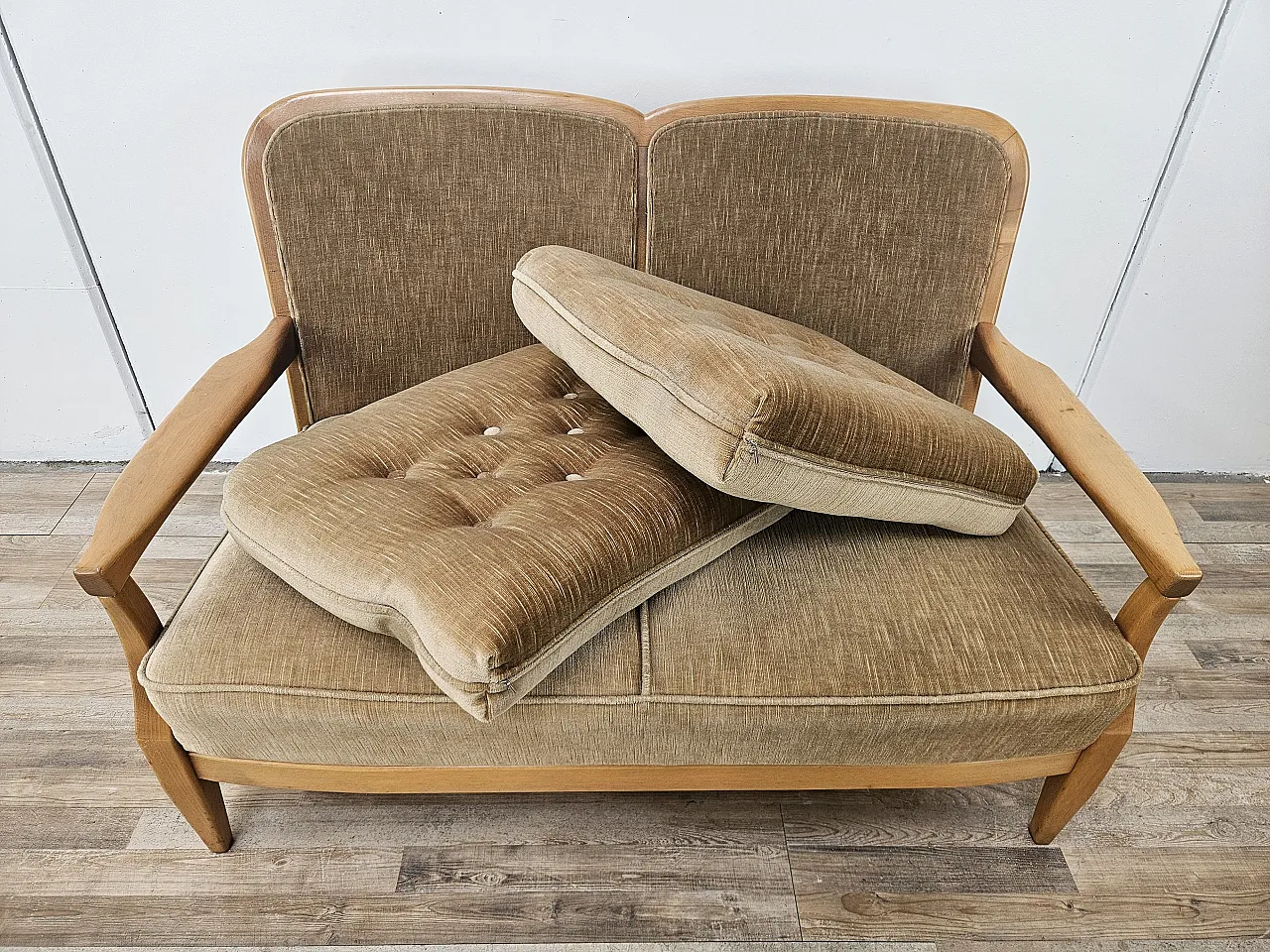 Pair of  sofa in beech, 70s 9