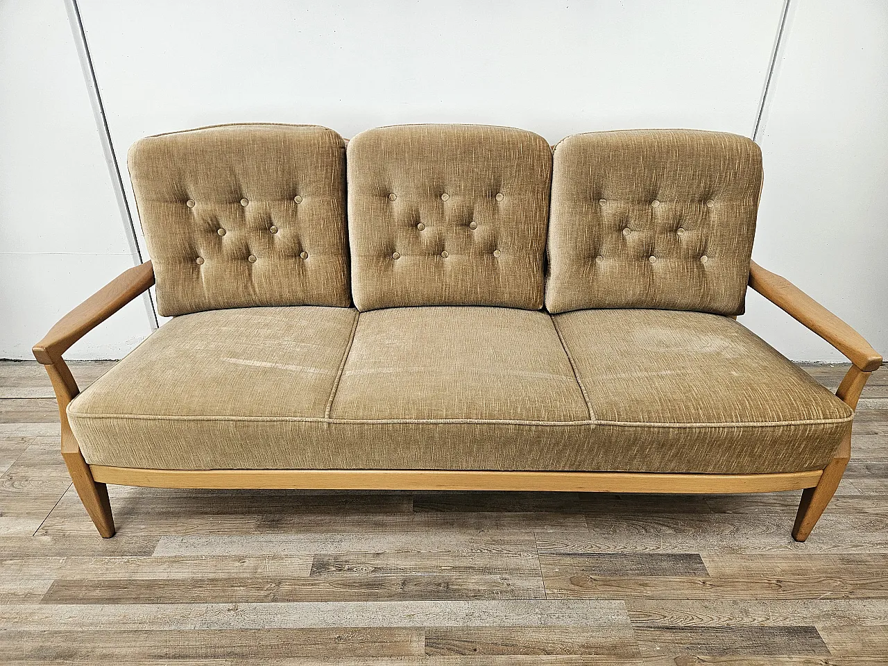 Three-seater sofa in beech, 70s 4