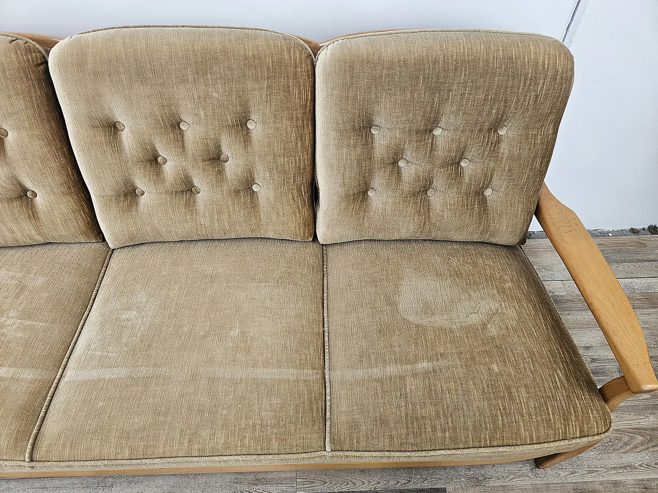 Three-seater sofa in beech, 70s 7