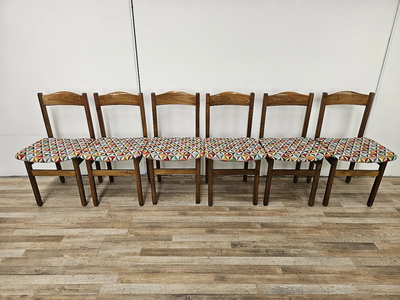 6 Dining room chairs in beech with geometric seat, 1950s 2