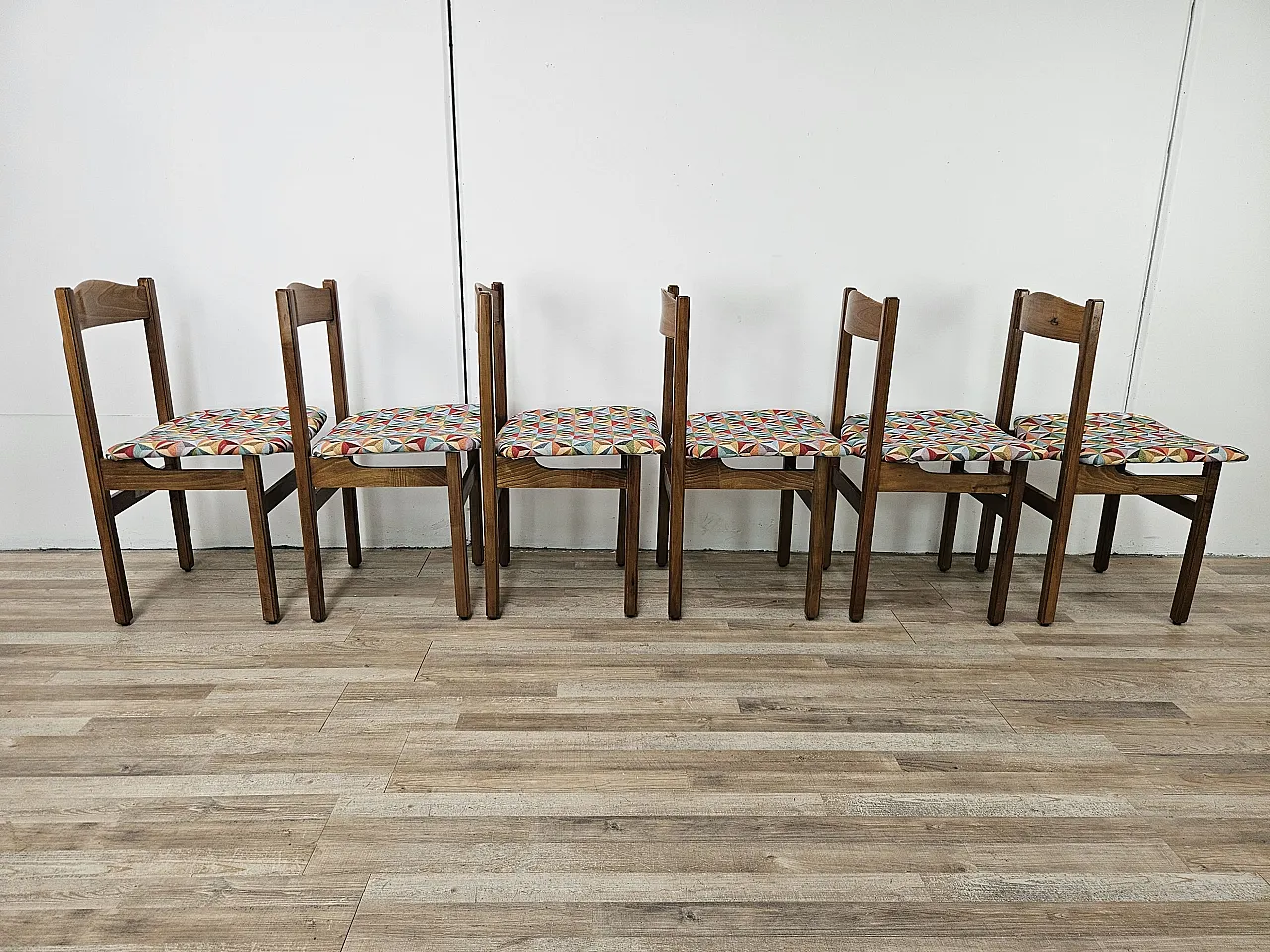 6 Dining room chairs in beech with geometric seat, 1950s 3