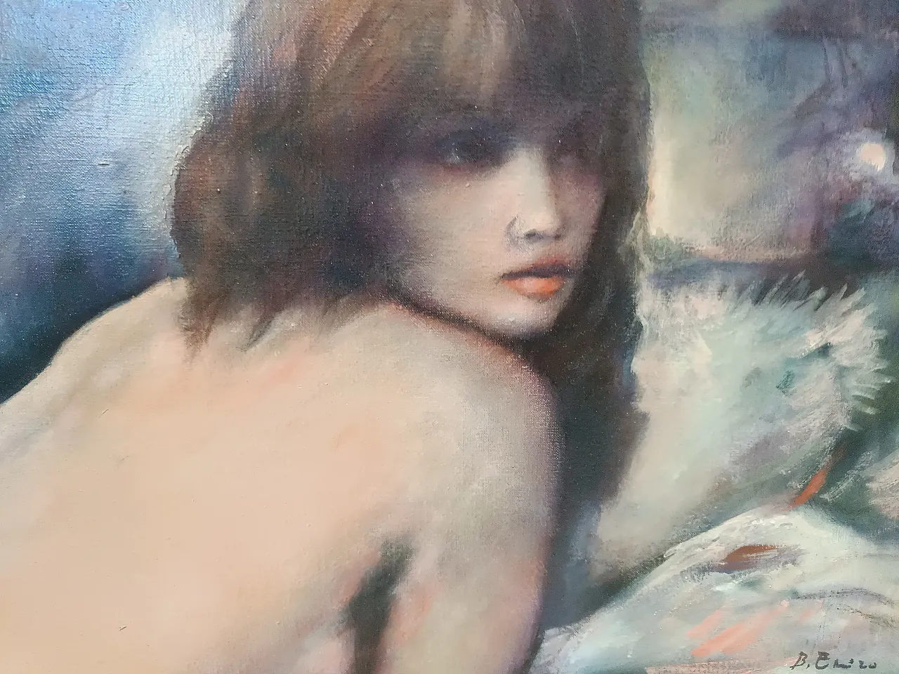 Antico ritratto di figura femminile olio su tela 5