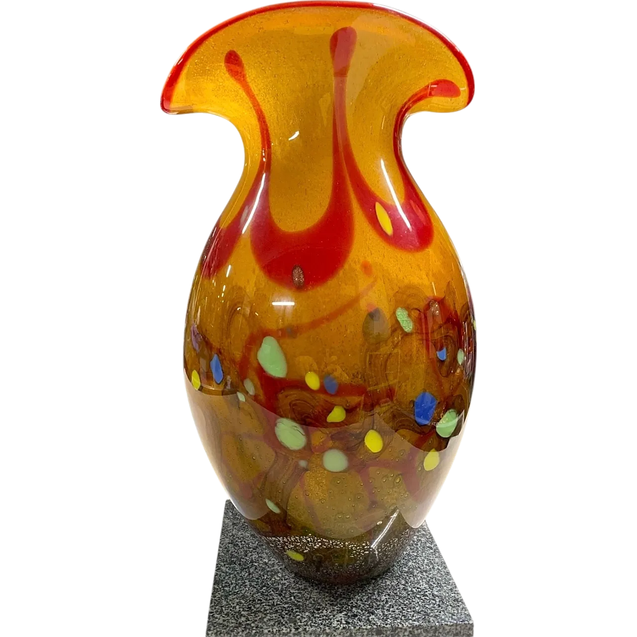 Murano glass vase with Murrine on a marble base, 90s 11