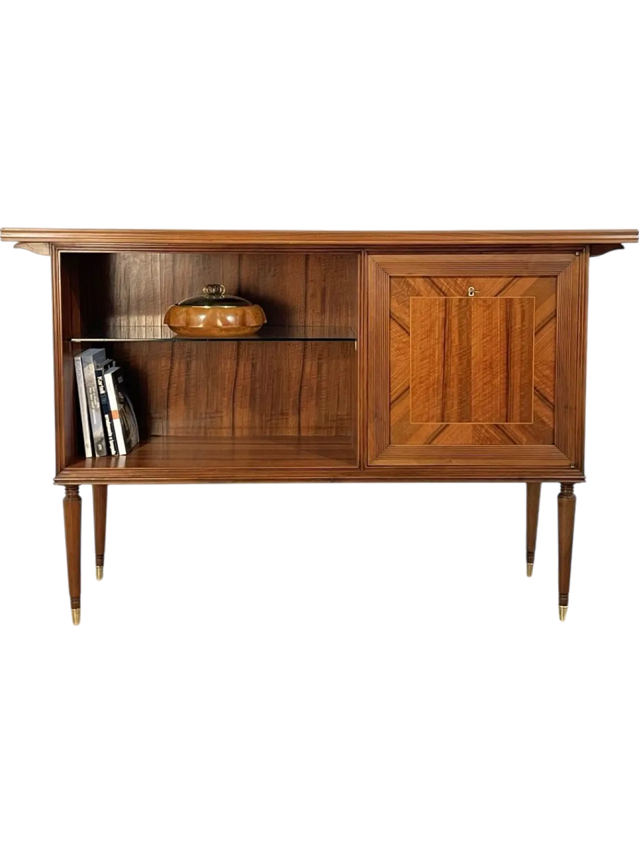 Open sideboard in walnut with bars, Italy 1950s 9