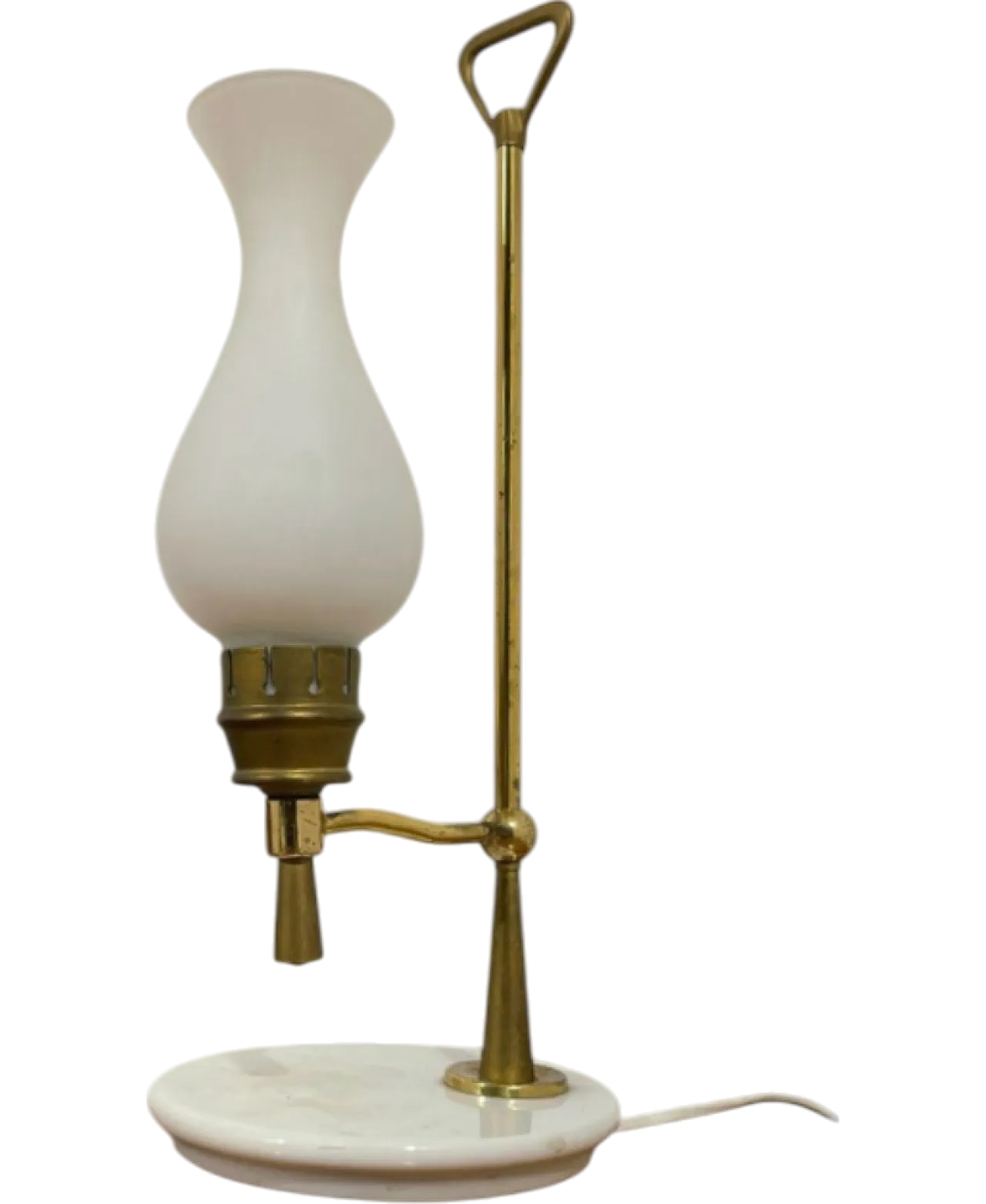 Brass lamp, marble and satin glass, 1950s 12