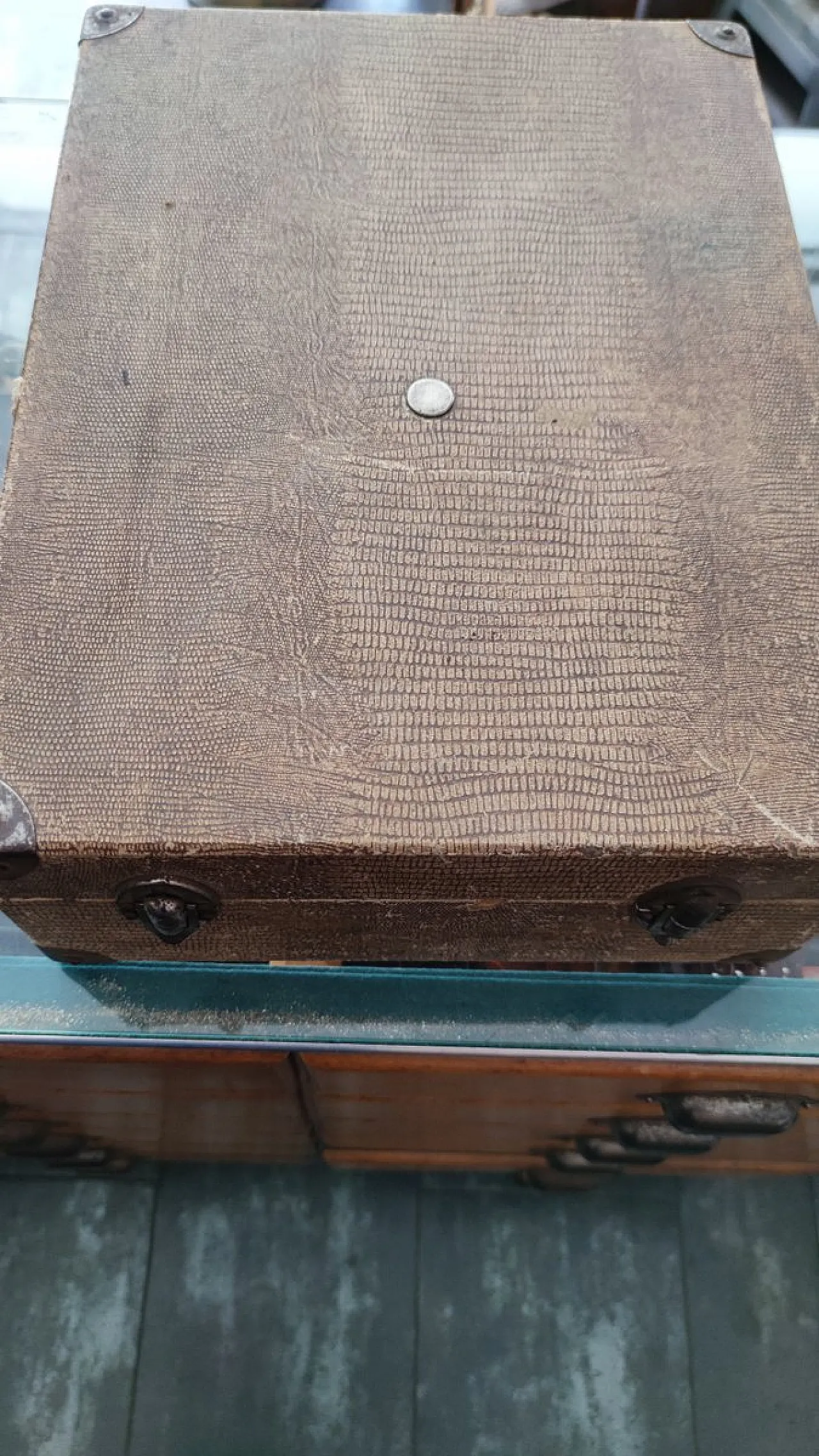 Grammofono in metallo marrone, anni '20 4