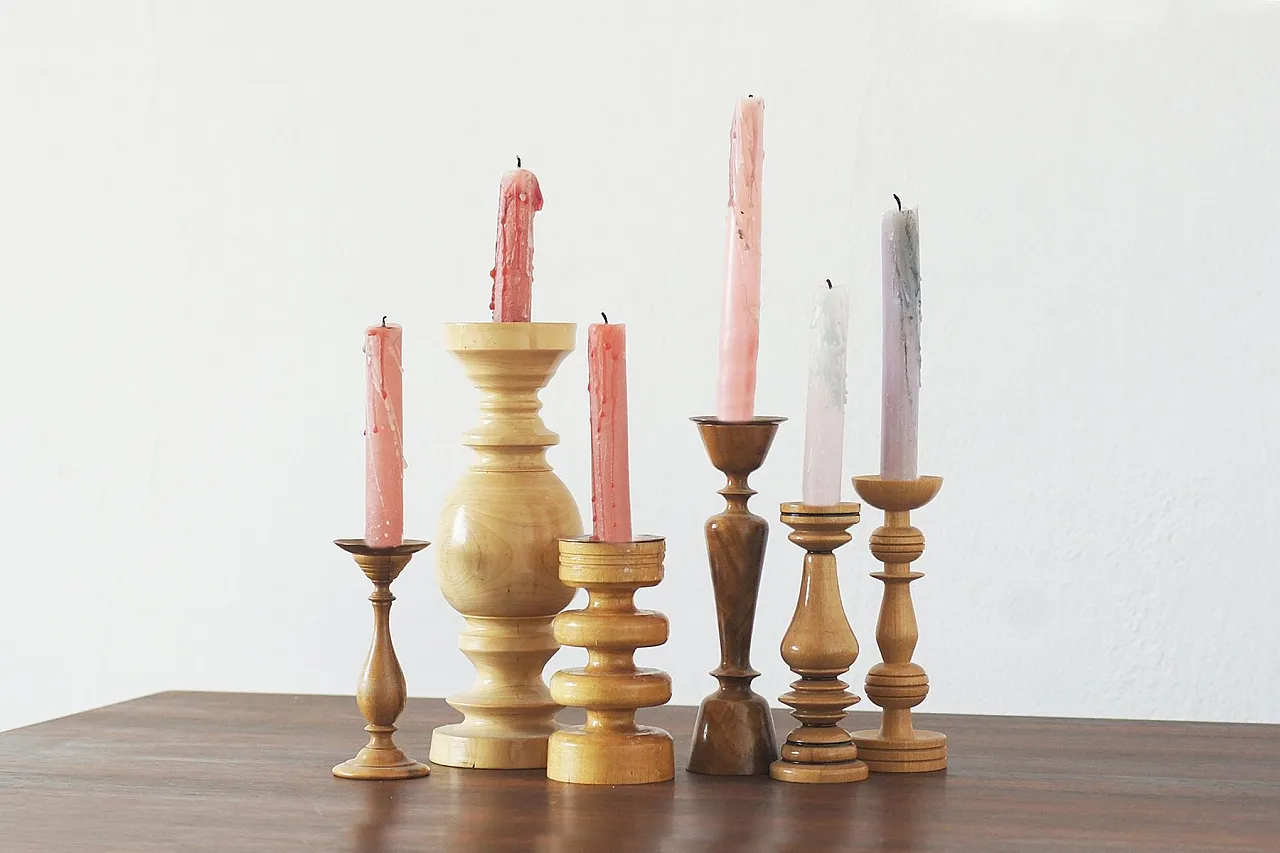 6 Portacandele in legno, anni '70 2