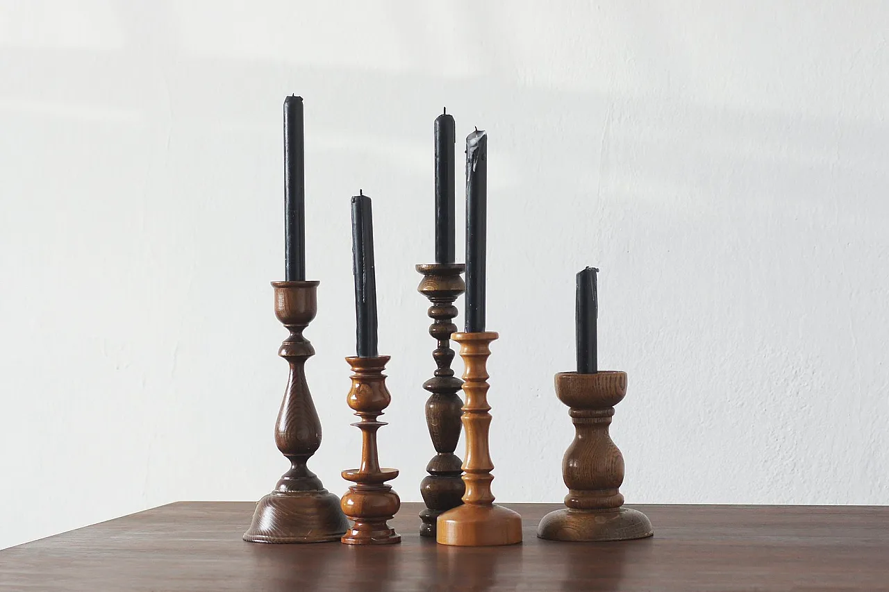 5 Wooden candleholders, 1970s 3