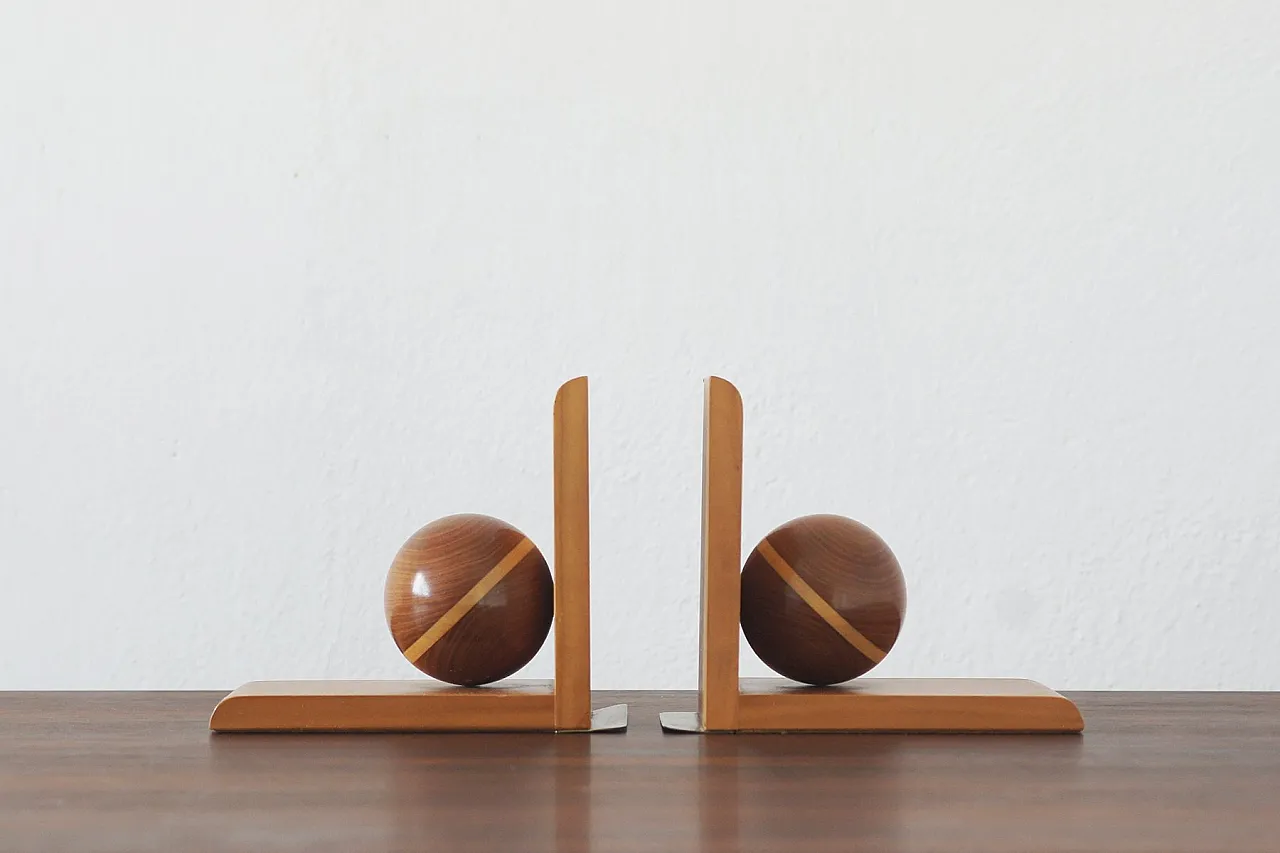 Coppia di fermalibri in legno di Nassauer Kunstgewerbe, anni '30 1