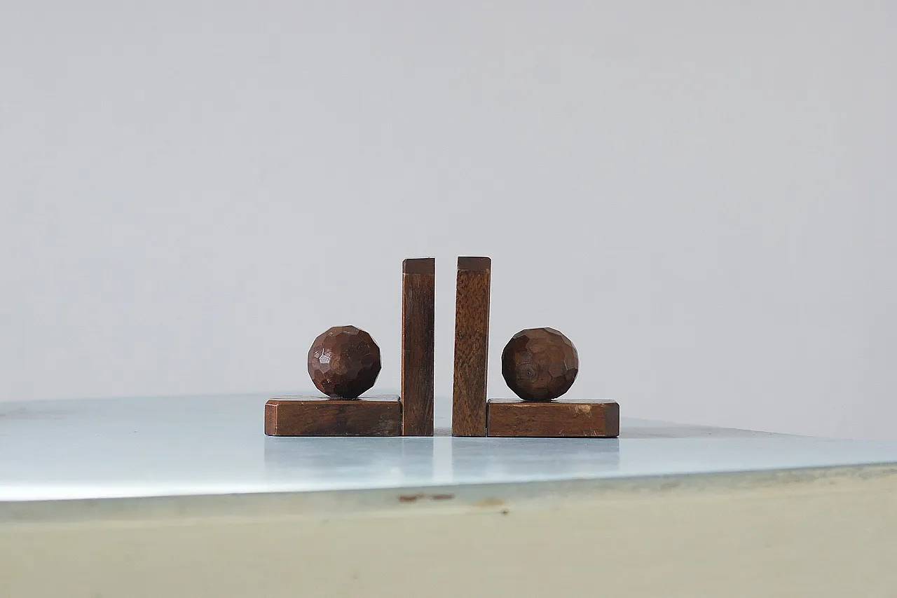 Coppia di fermalibri Mid-Century in legno, anni '30 1