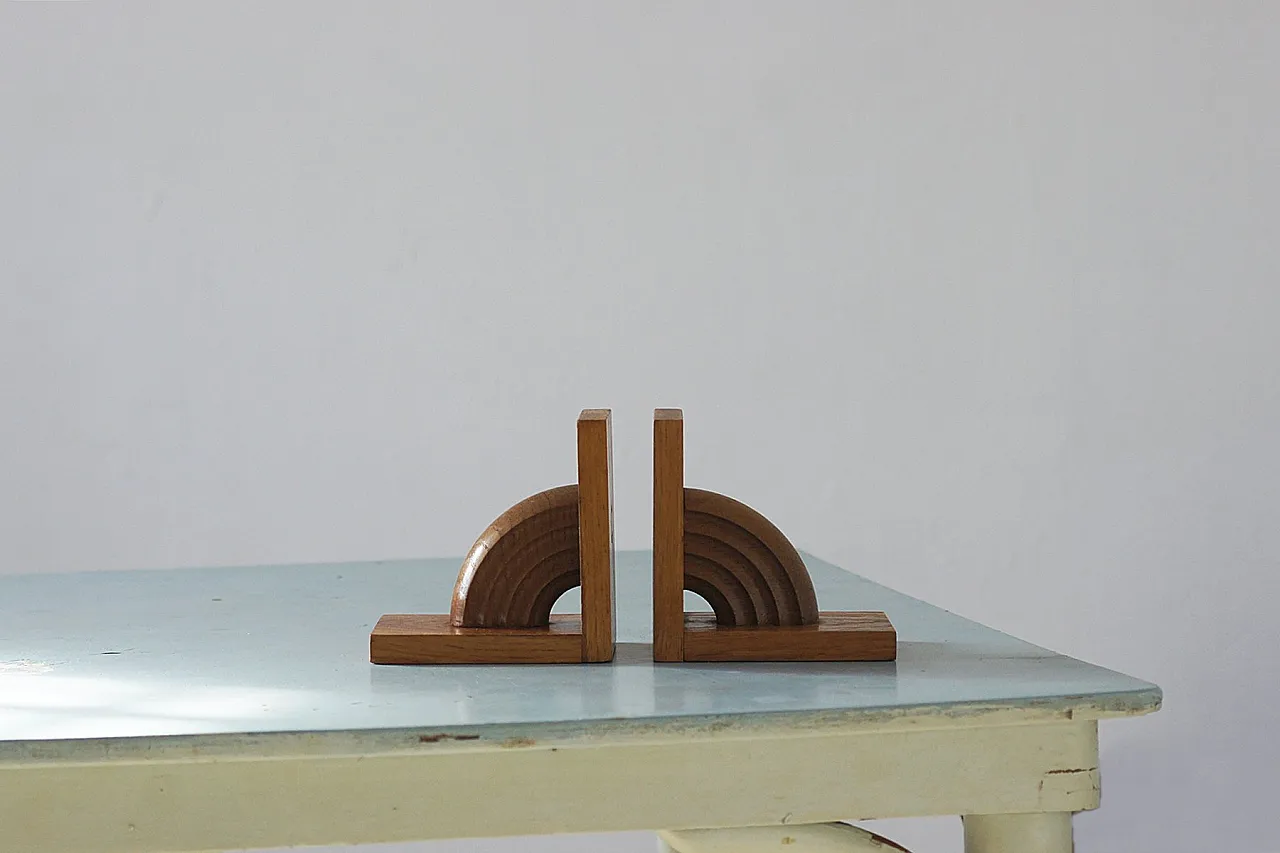 Coppia di fermalibri Mid-Century in legno, anni '50 1