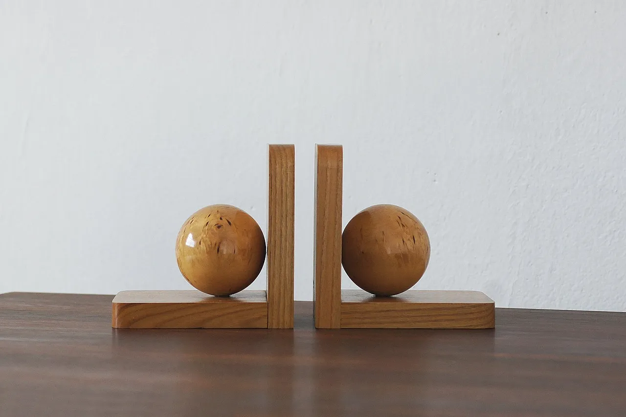 Coppia di fermalibri Mid-Century in legno, anni '30 1