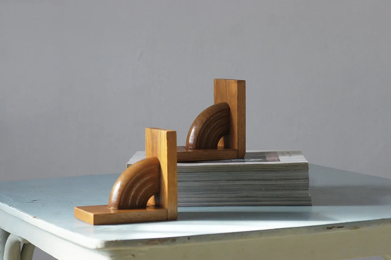 Coppia di fermalibri Mid-Century in legno, anni '50 2