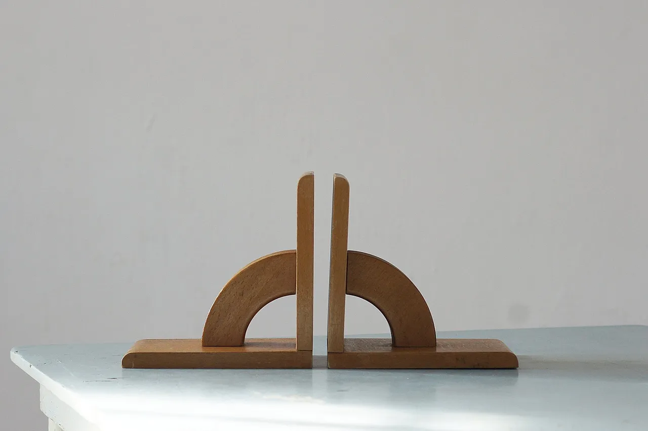 Coppia di fermalibri Mid-Century in legno, anni '50 1
