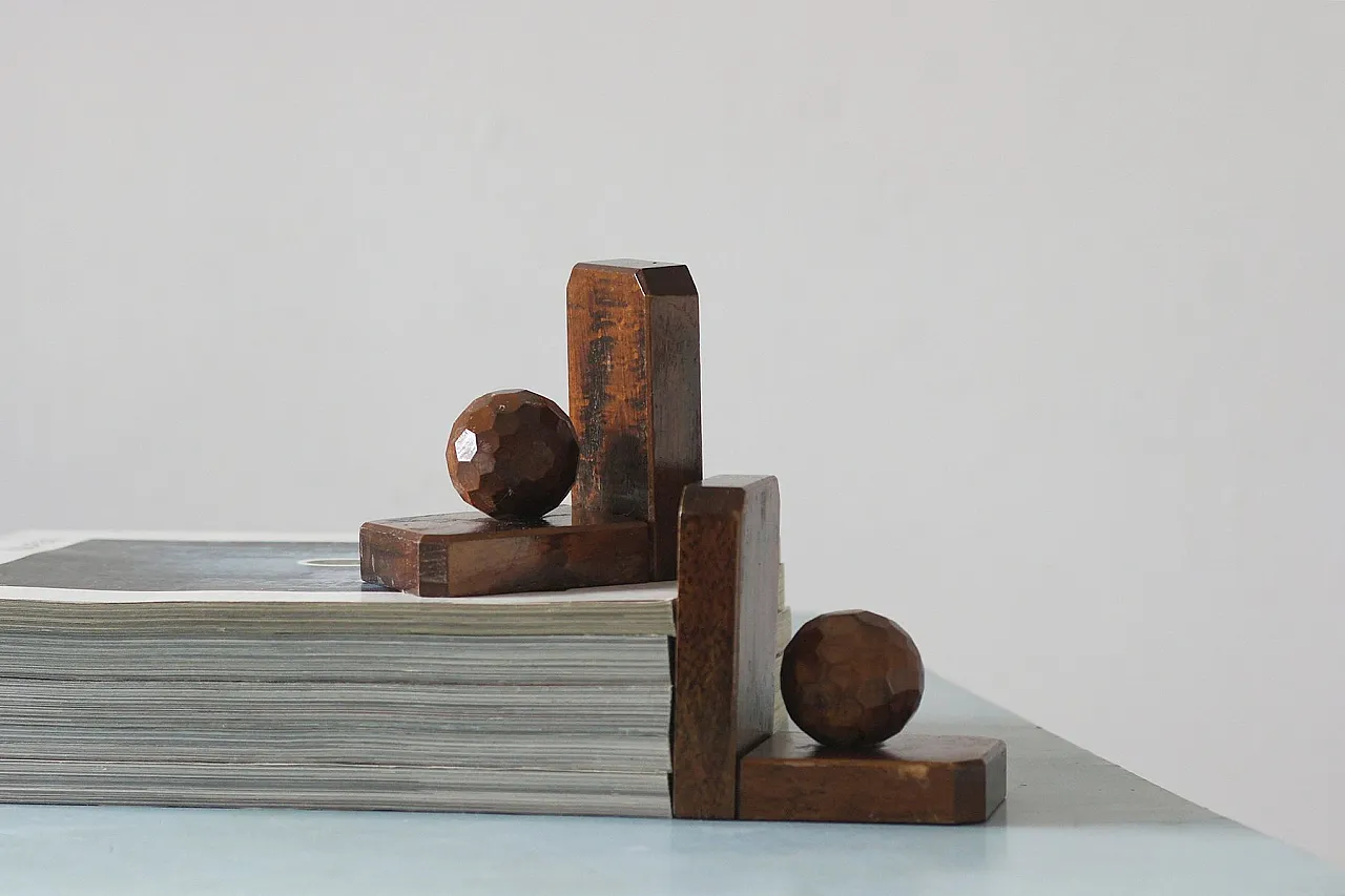 Coppia di fermalibri Mid-Century in legno, anni '30 3