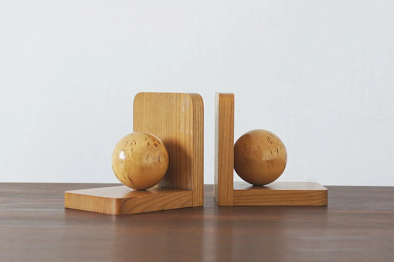 Coppia di fermalibri Mid-Century in legno, anni '30 2