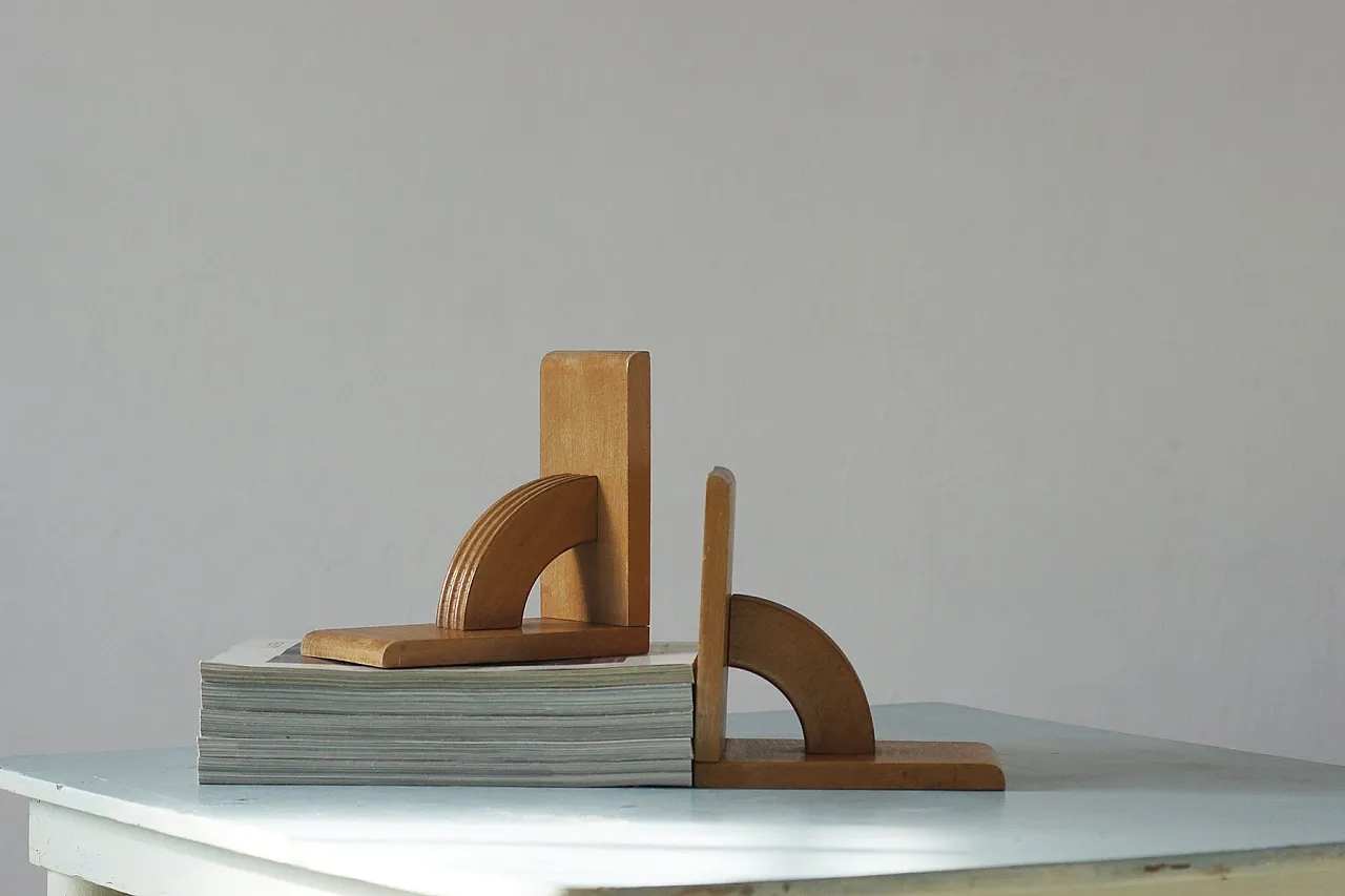 Coppia di fermalibri Mid-Century in legno, anni '50 2
