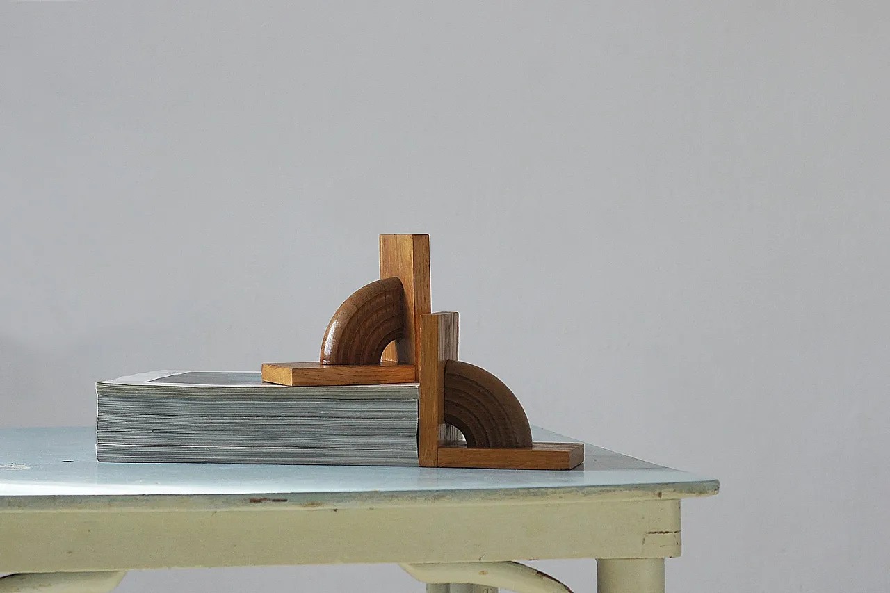 Coppia di fermalibri Mid-Century in legno, anni '50 4