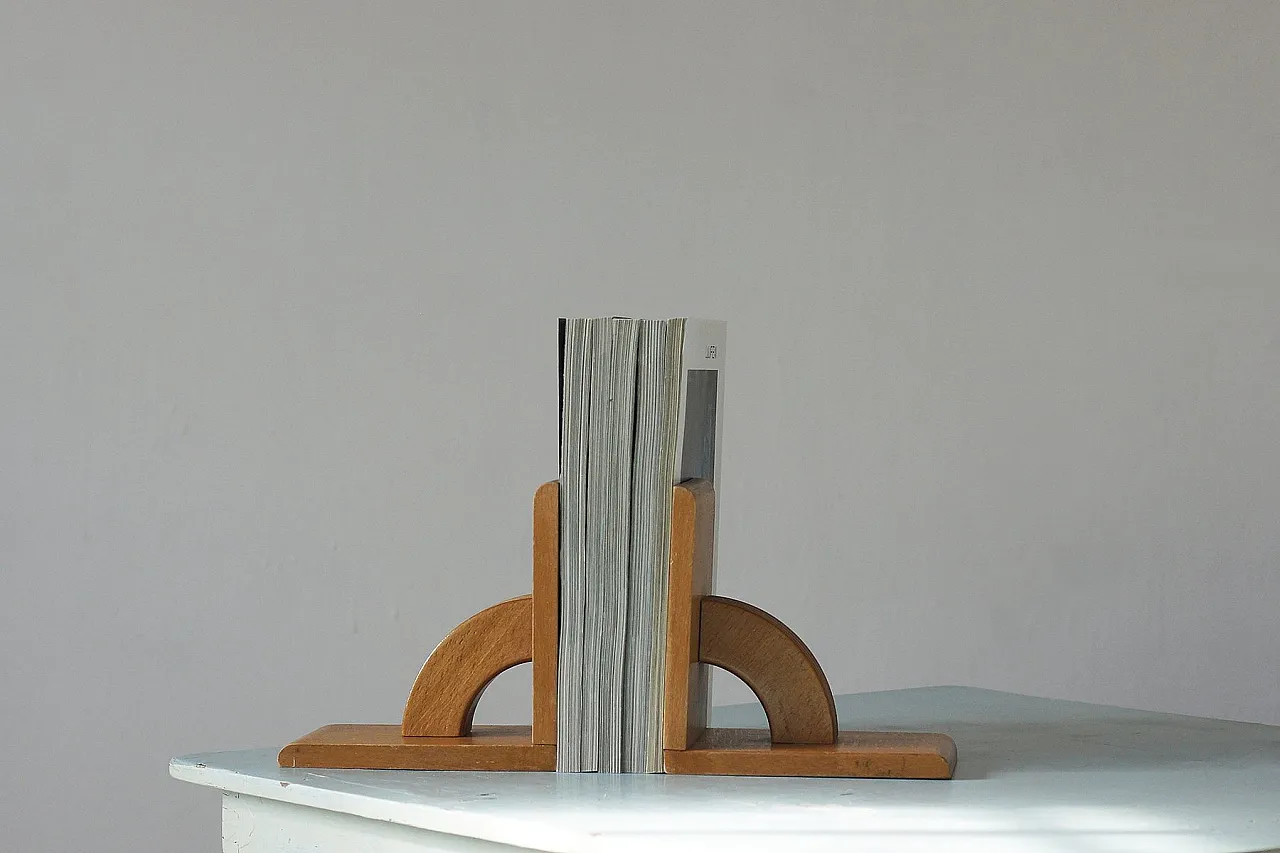 Coppia di fermalibri Mid-Century in legno, anni '50 3