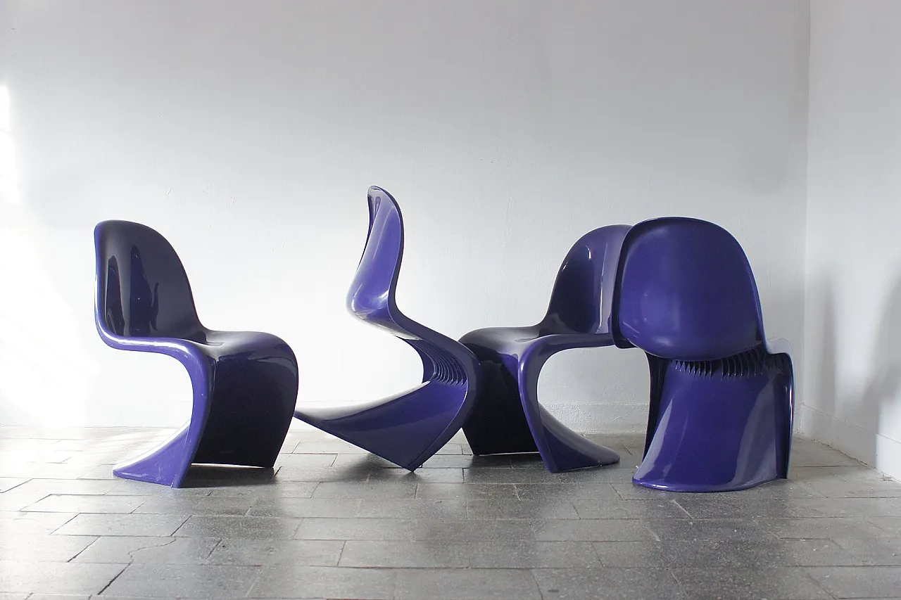 4 Sedie Panton di Verner Panton per Herman Miller/Felhbaum, anni '70 1