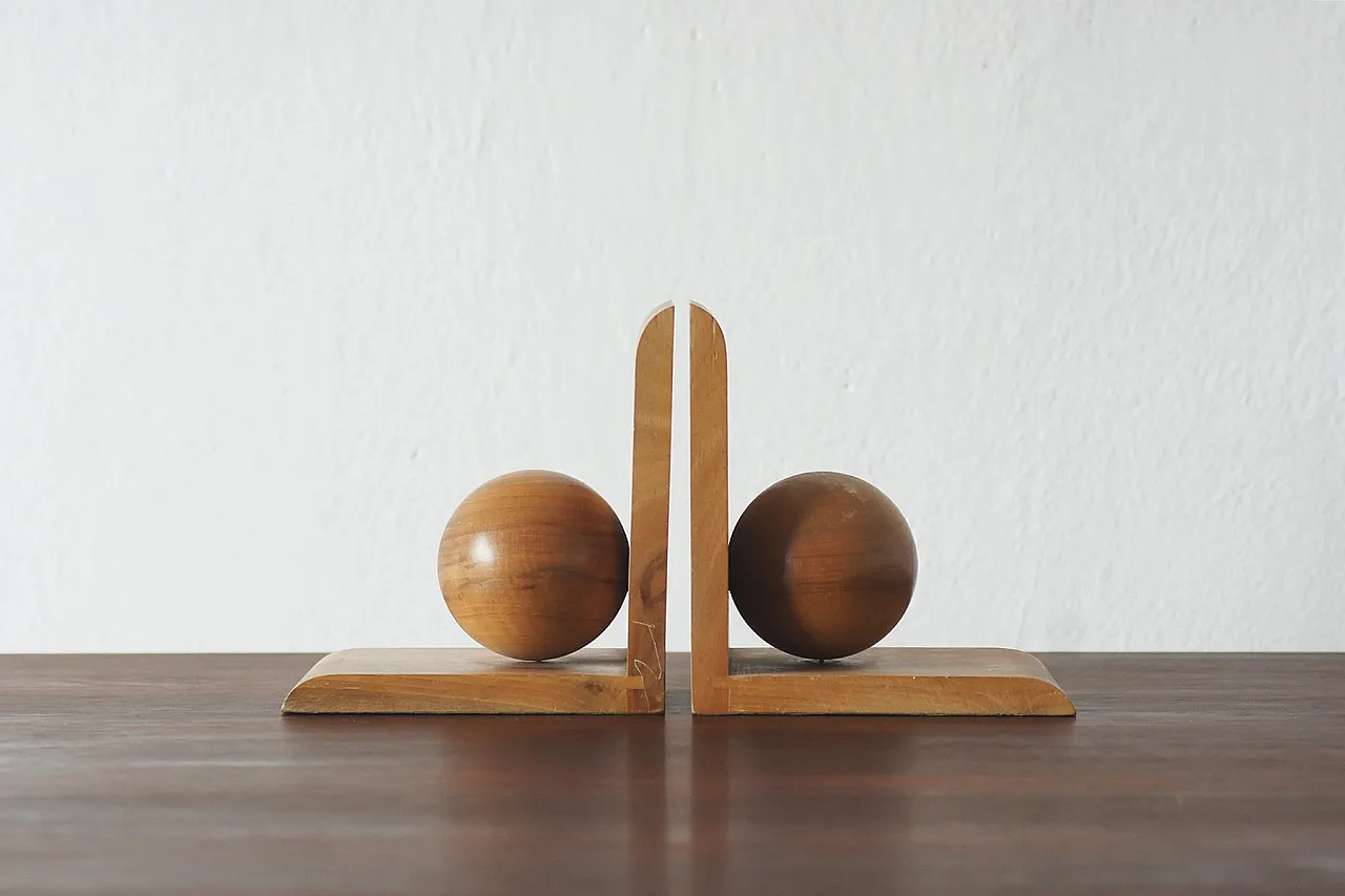 Coppia di fermalibri Mid-Century in legno, anni '50 1