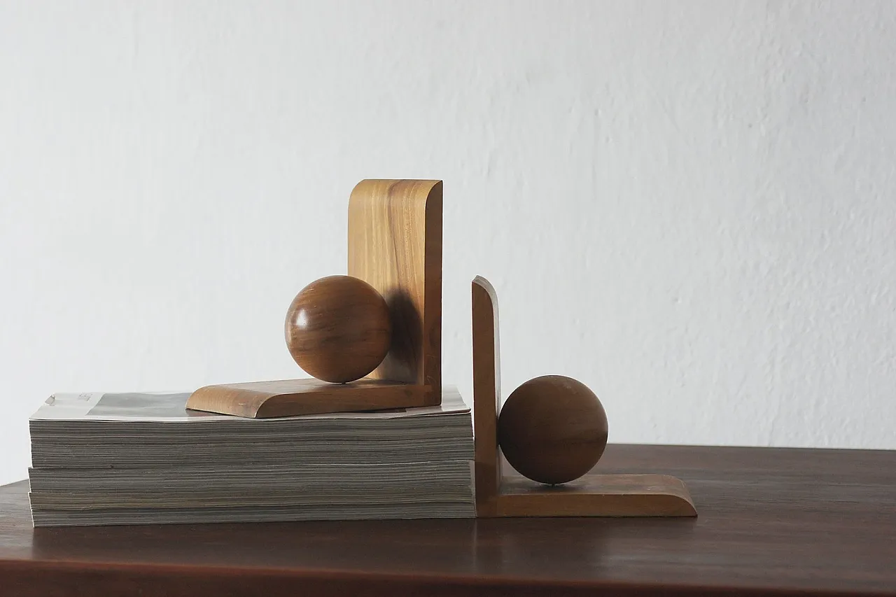 Coppia di fermalibri Mid-Century in legno, anni '50 2