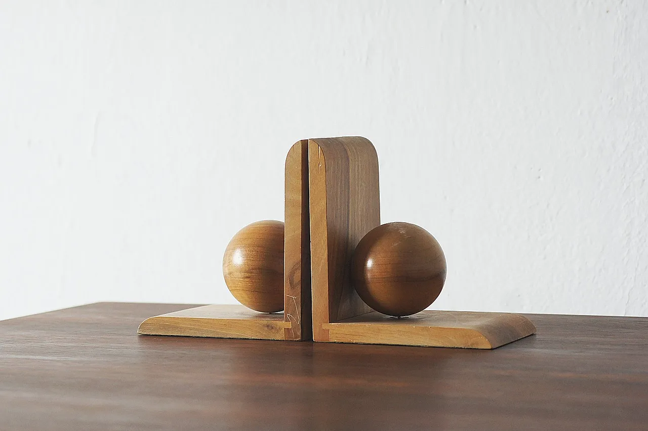 Coppia di fermalibri Mid-Century in legno, anni '50 3