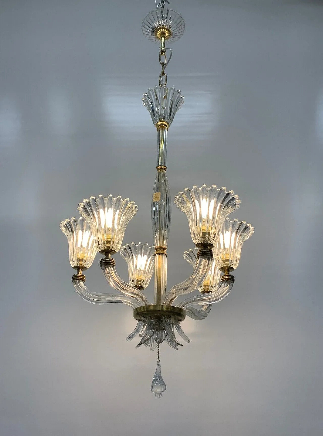 Lampadario in vetro di Seguso, anni '50 2