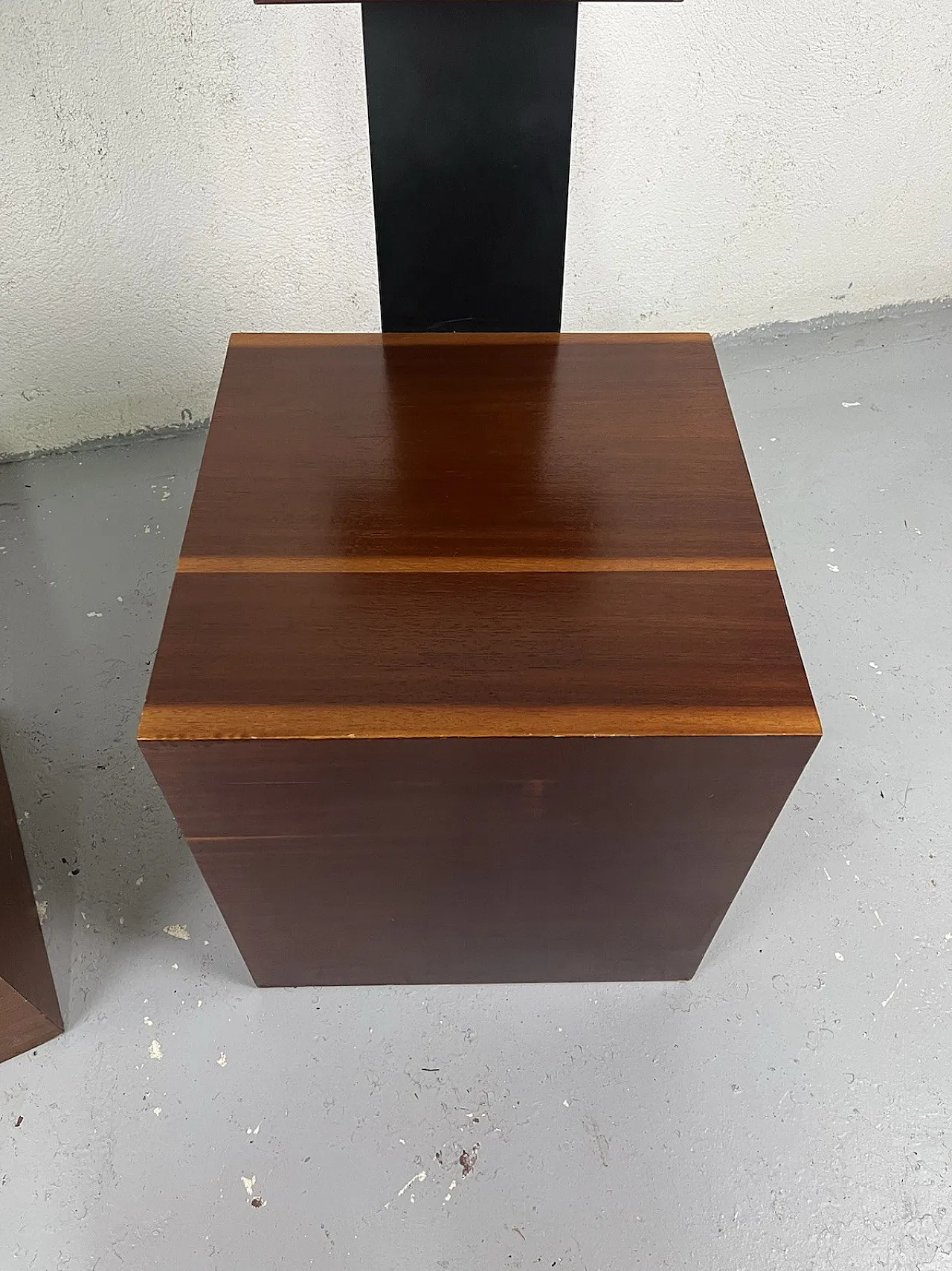 Pair of cubic metal and wood armchairs, 1980s 5