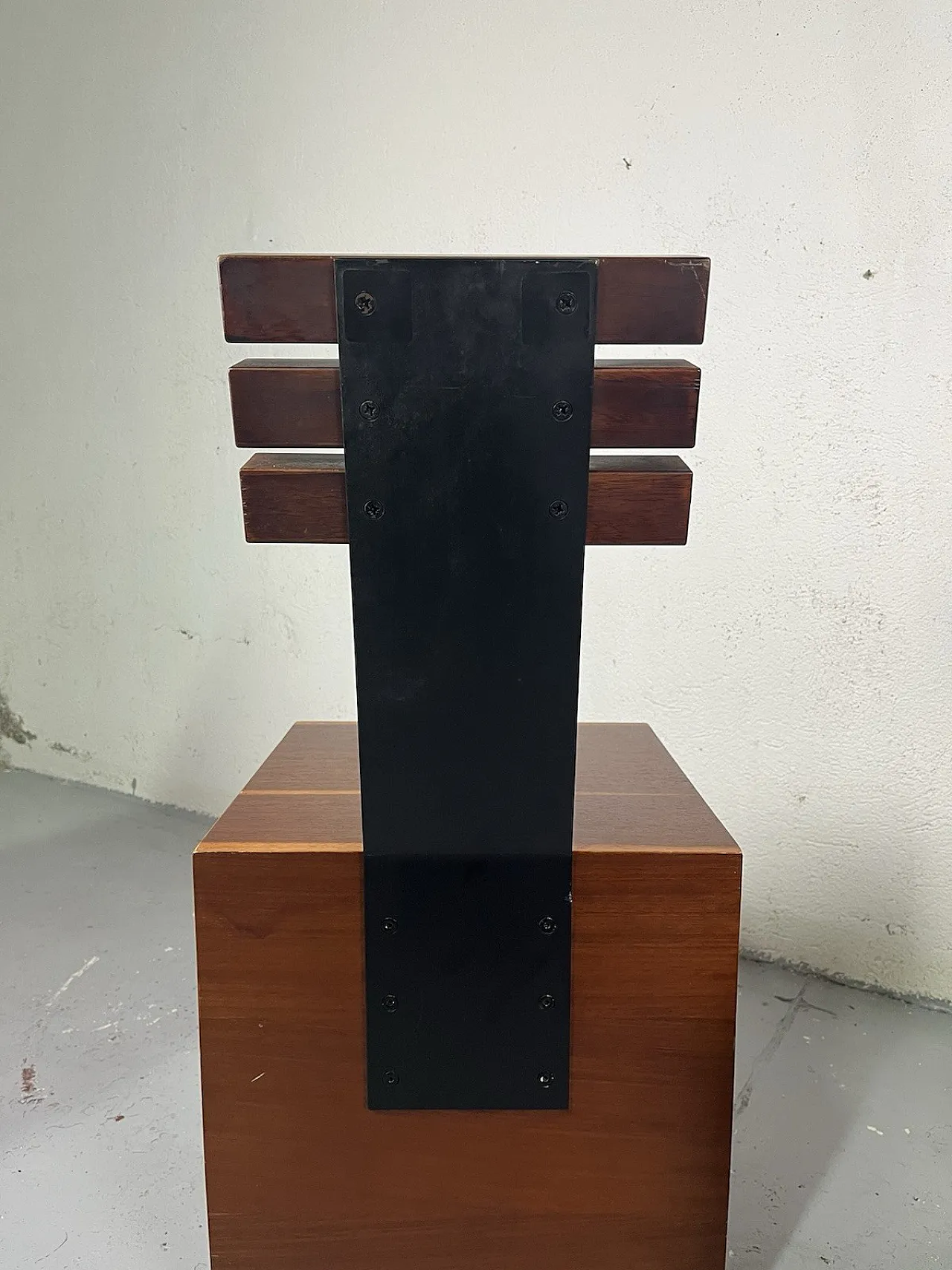 Pair of cubic metal and wood armchairs, 1980s 9